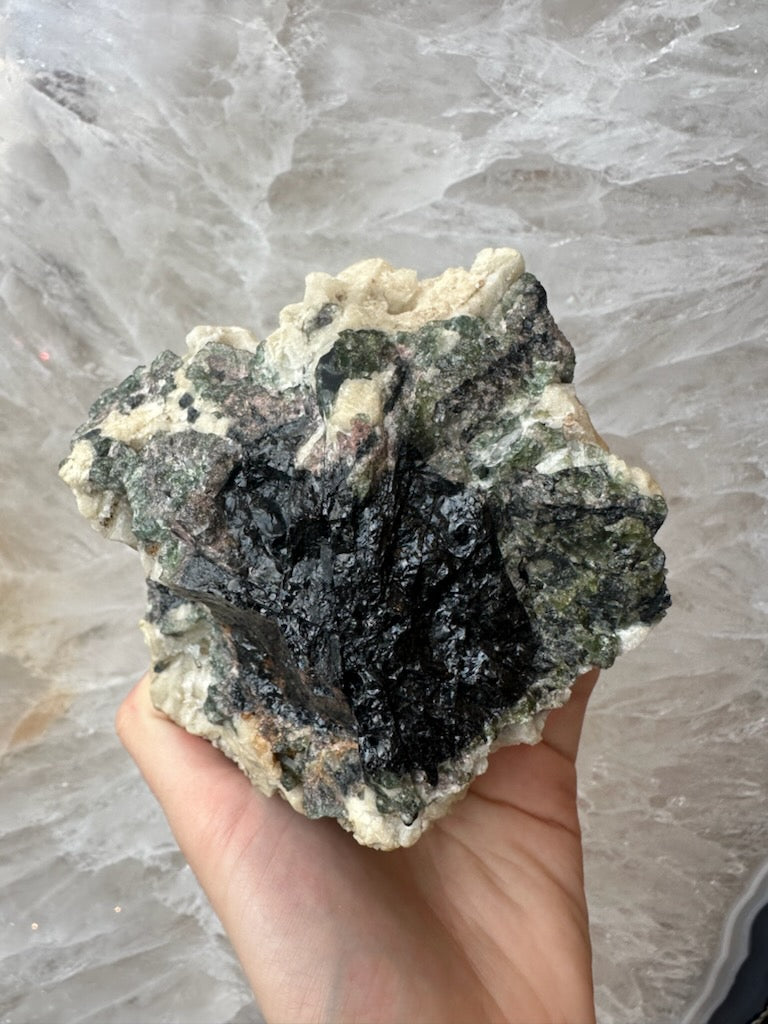 Tourmalinated Albite Cluster 1.1 kg by Rare Earth Gallery - product image 14 for Resin Society