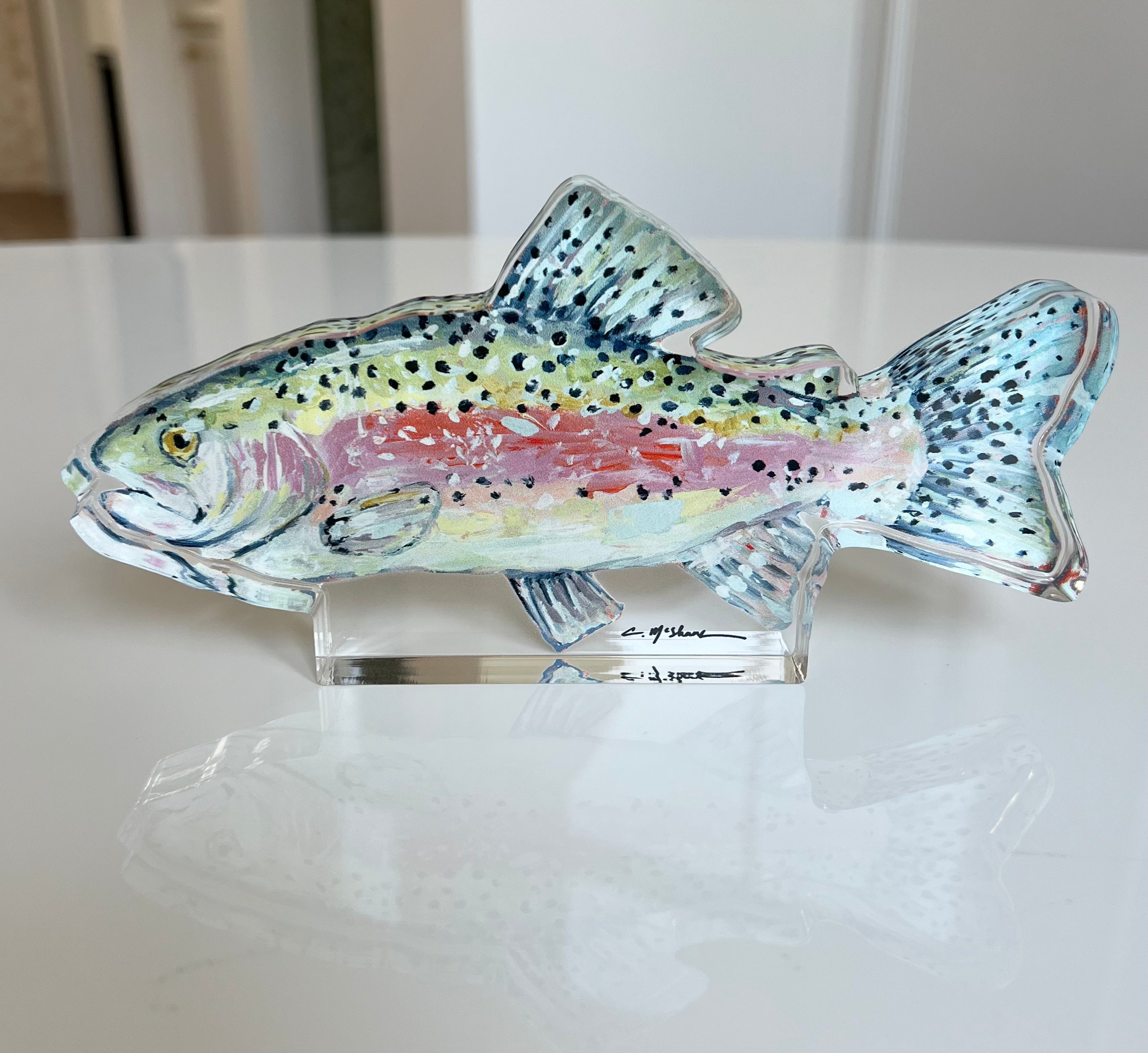 Chasing Rainbows Trout Fish Acrylic Tabletop Art