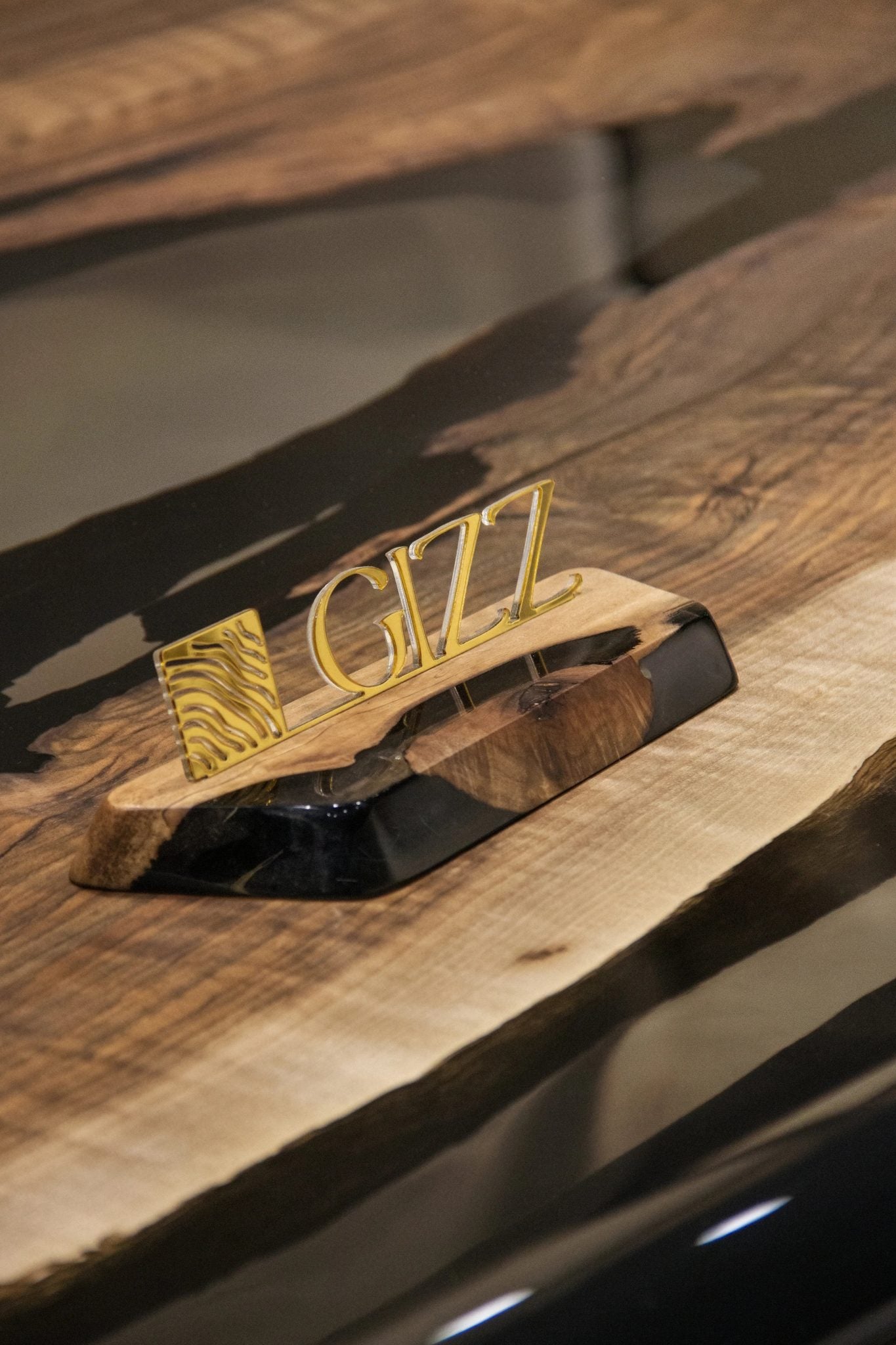 Luxury D-Shaped Walnut & Epoxy Executive Desk by Gizz - product image 16 for Resin Society