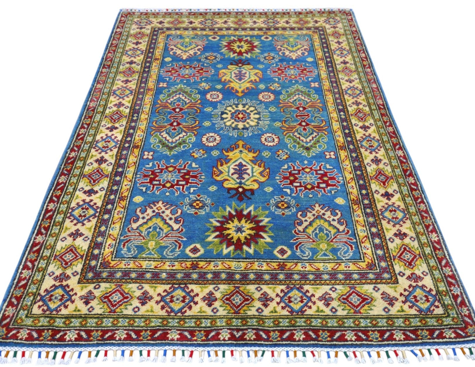 Hand-Knotted Afghani Kazak Wool Rug – 3’11″ x 6’0″