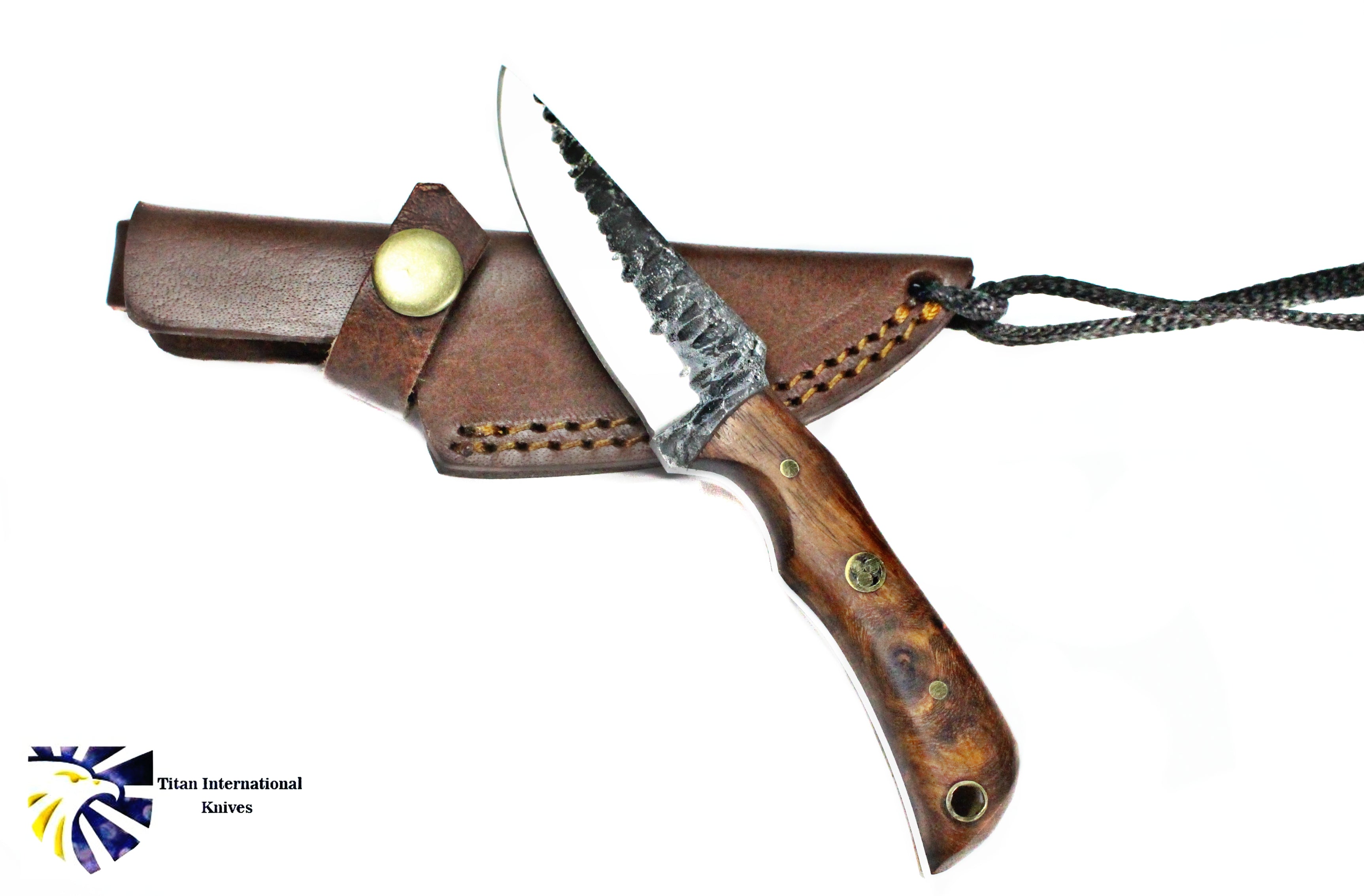 E3 Carbon 1080 neck knife with forged scales, MINI /ROSEWOOD GRIP BY TITAN TC-003 detail image - Resin Society