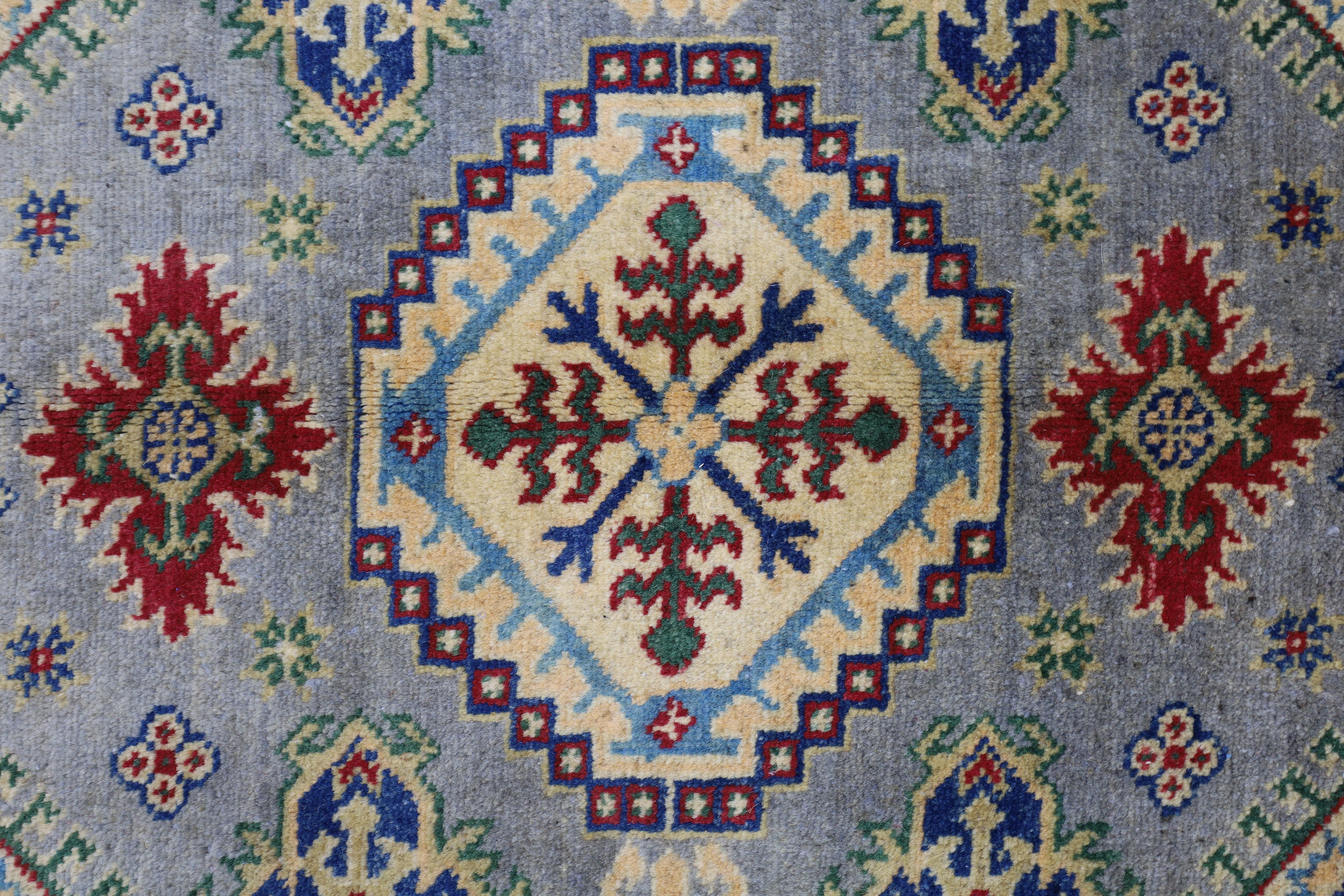 Hand-Knotted Afghani Kazak Wool Rug – 3’11″ x 5’6″
