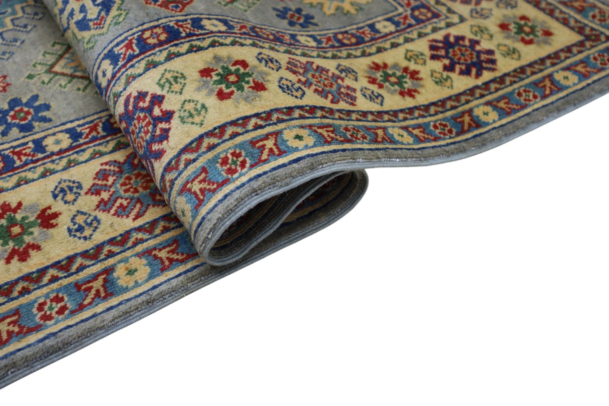 Hand-Knotted Afghani Kazak Wool Rug – 3’11″ x 5’6″