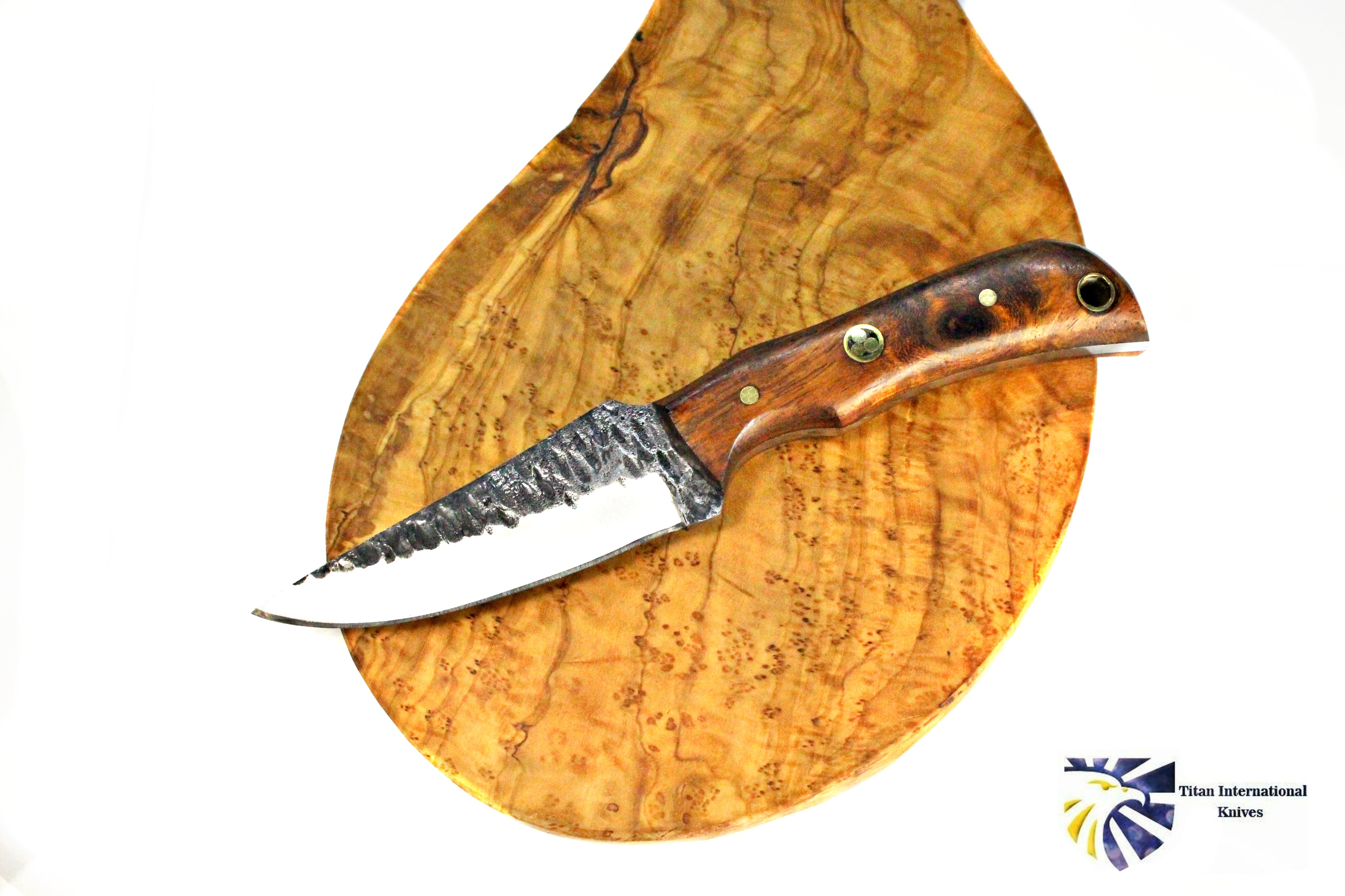 E3 Carbon 1080 neck knife with forged scales, MINI /ROSEWOOD GRIP BY TITAN TC-003 detail image - Resin Society