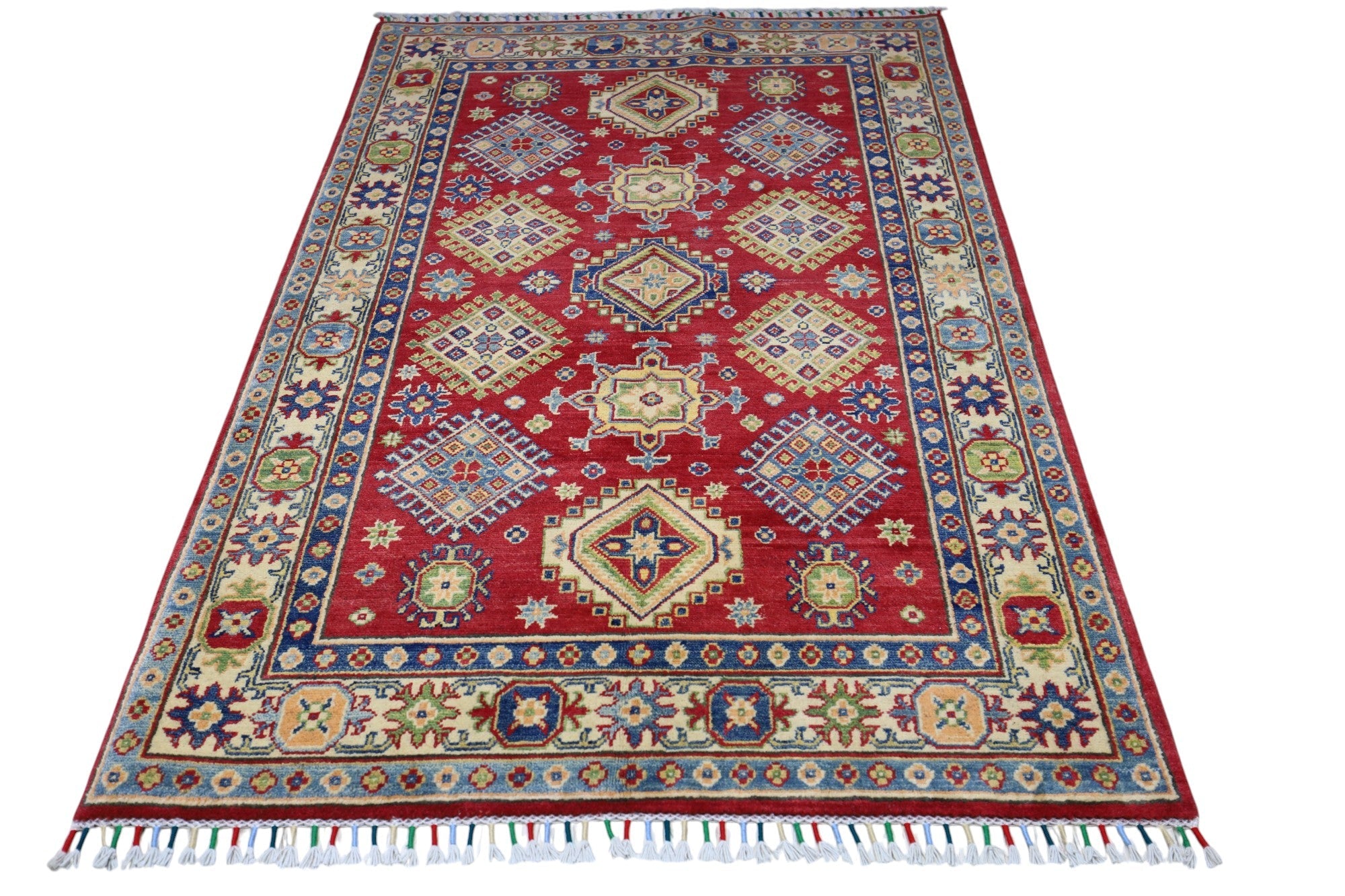 Hand-Knotted Afghani Kazak Wool Rug – 3’10″ x 6’0″
