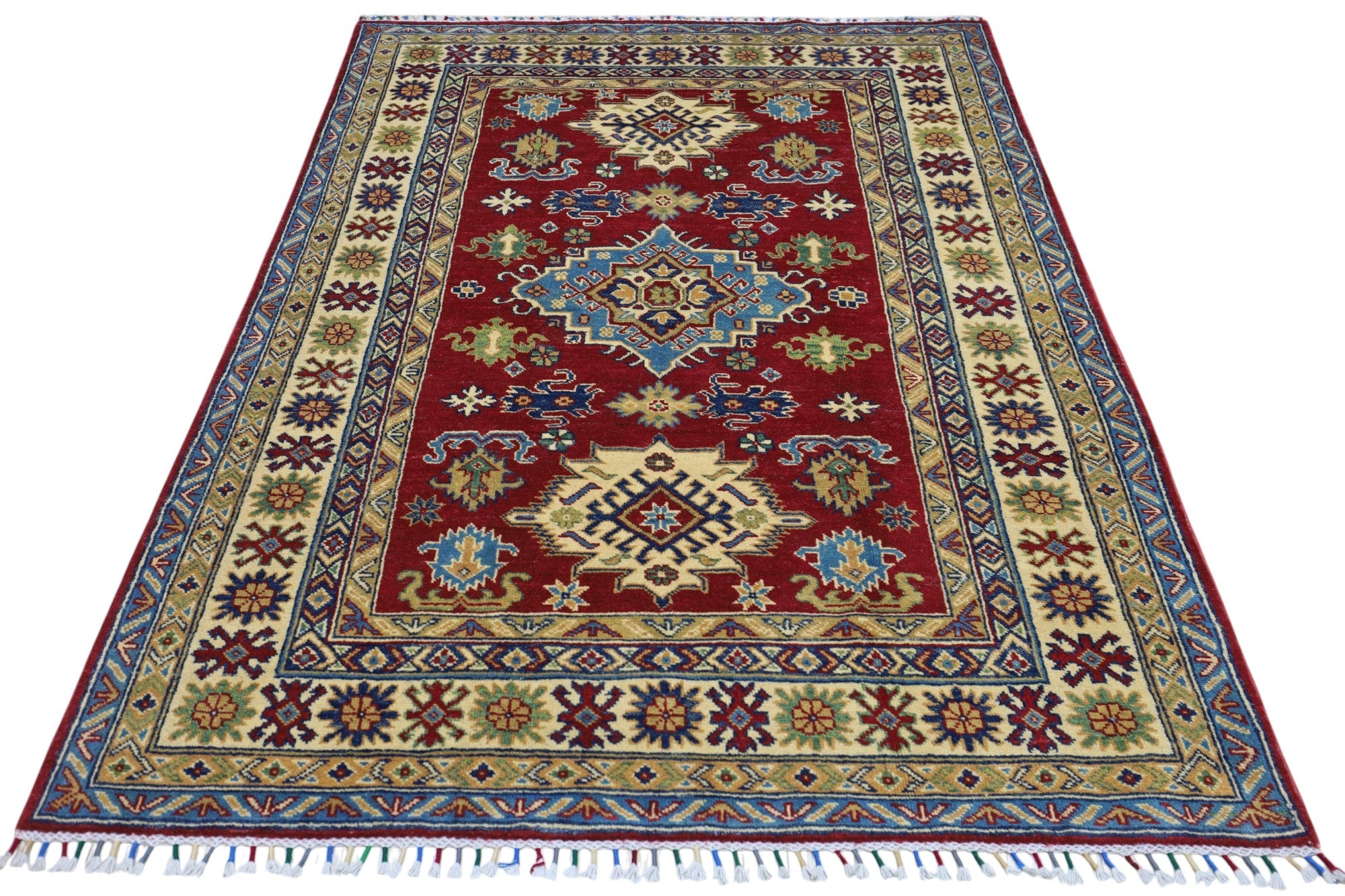 Hand-Knotted Afghani Kazak Wool Rug – 4’9″ x 6’8″ by Rugistan - product image 2 for Resin Society