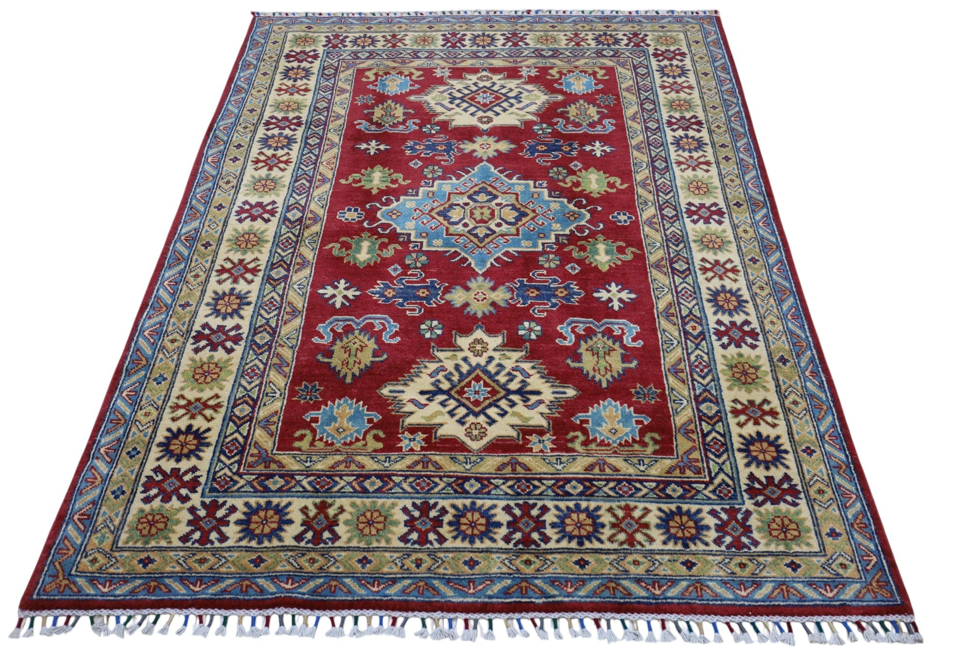 Hand-Knotted Afghani Kazak Wool Rug – 4’9″ x 6’8″ by Rugistan - product image 3 for Resin Society