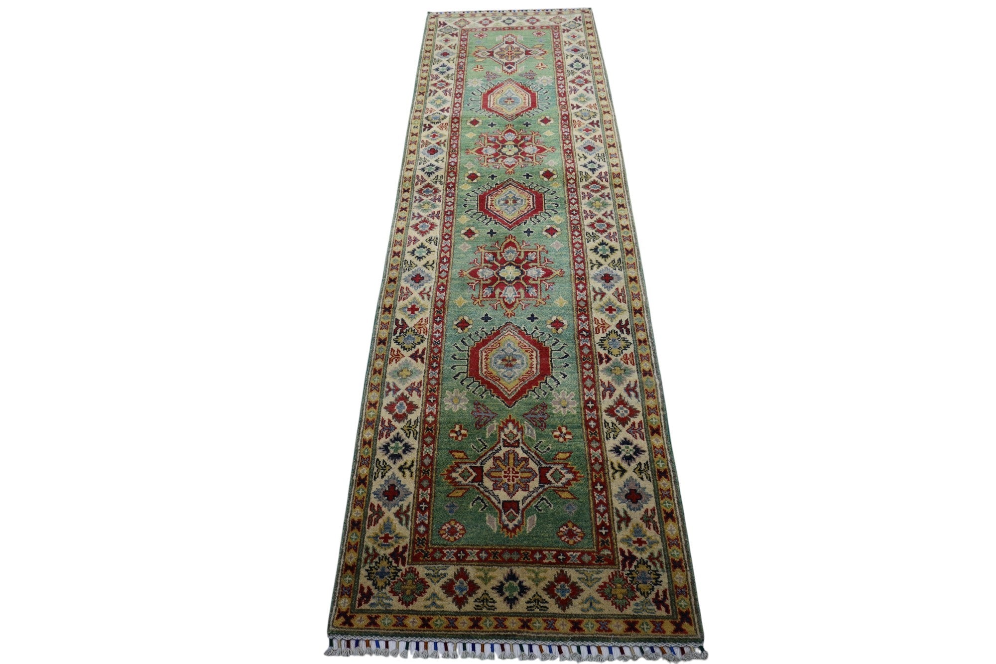 Hand-Knotted Afghani Kazak Wool Rug – 2’9″ x 9’2″