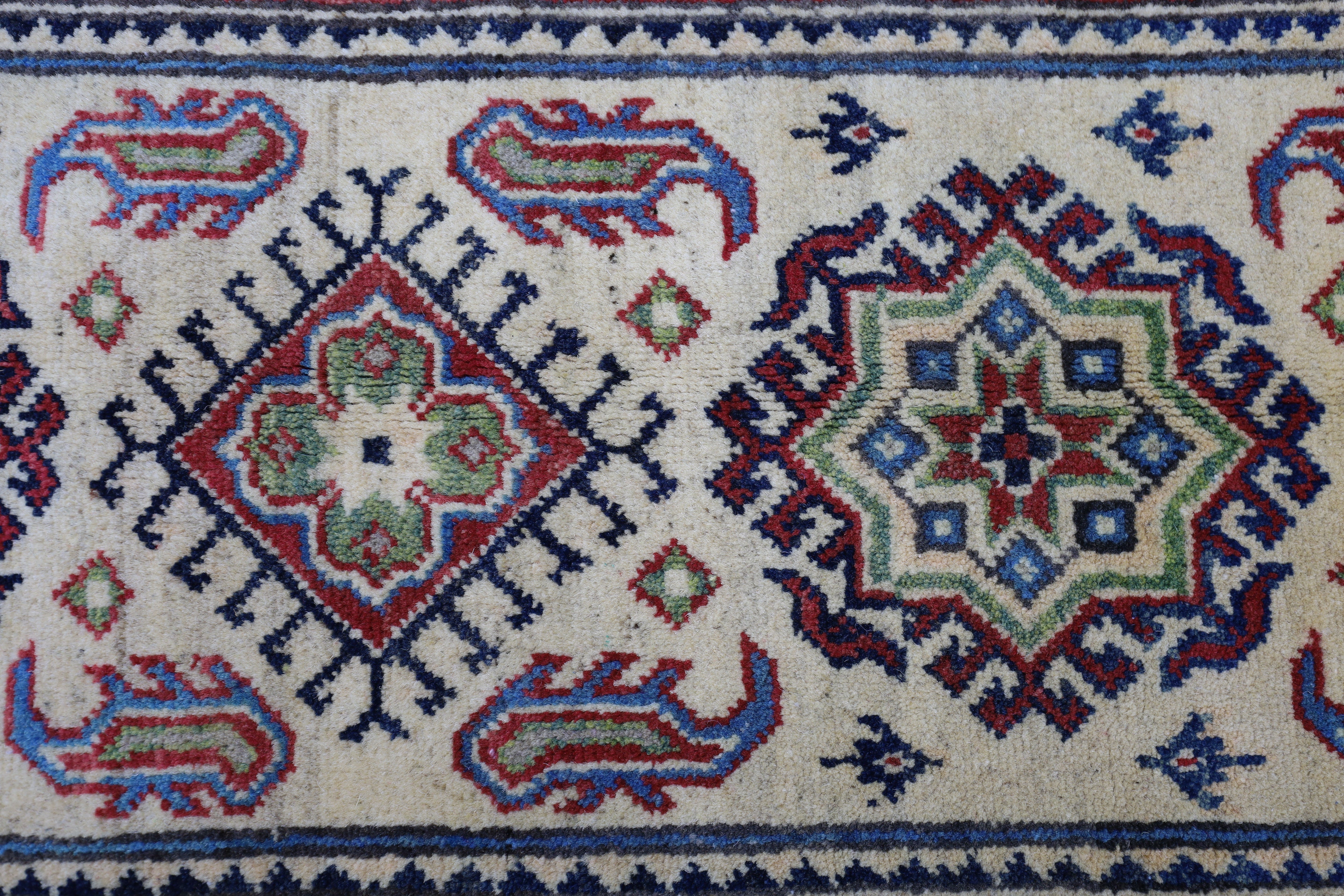Hand-Knotted Afghani Kazak Wool Rug – 2’0″ x 6’2″