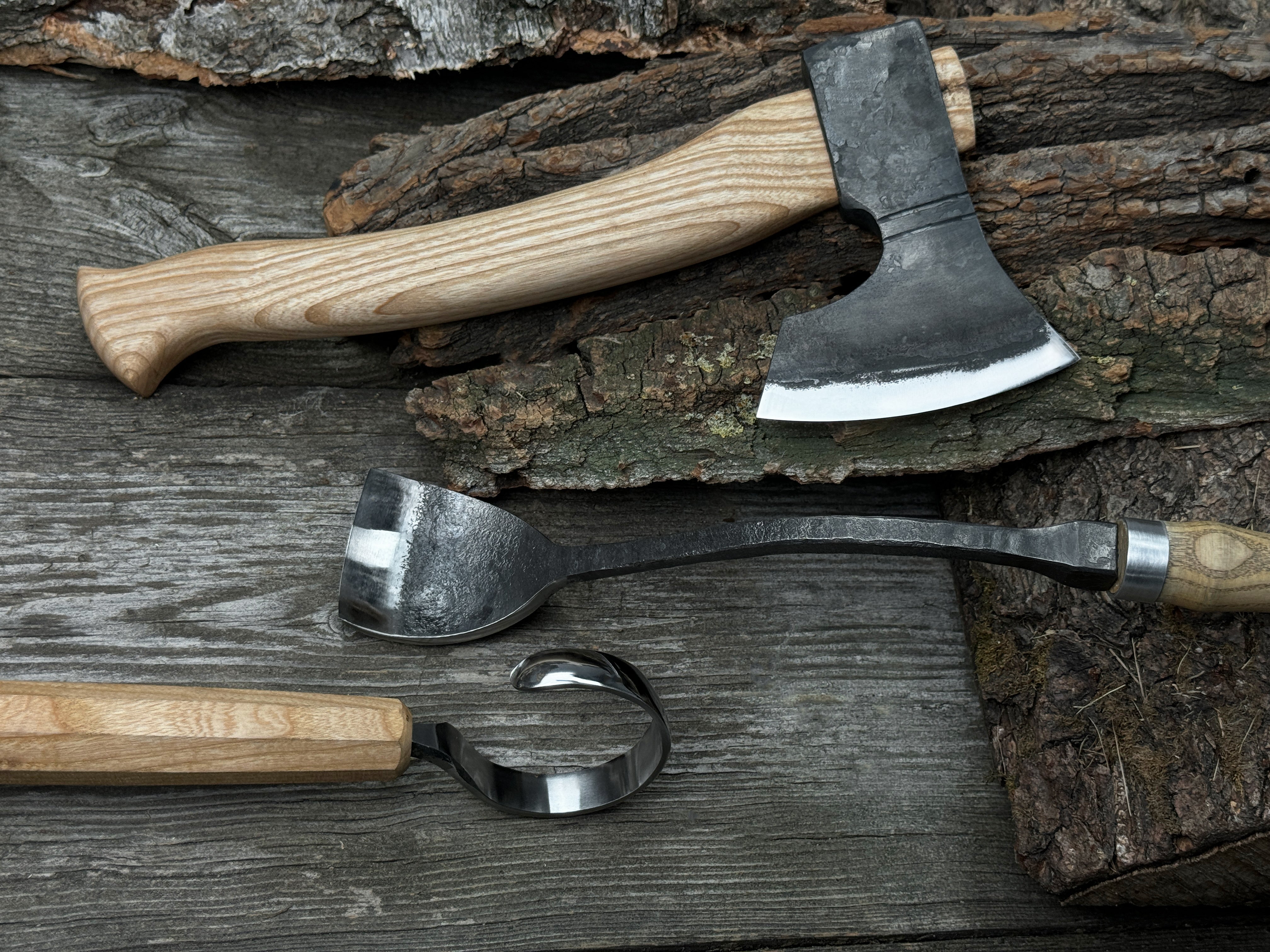 Small Wood Carving Kit WS3 with hand-forged carbon steel blades and ash wood handles