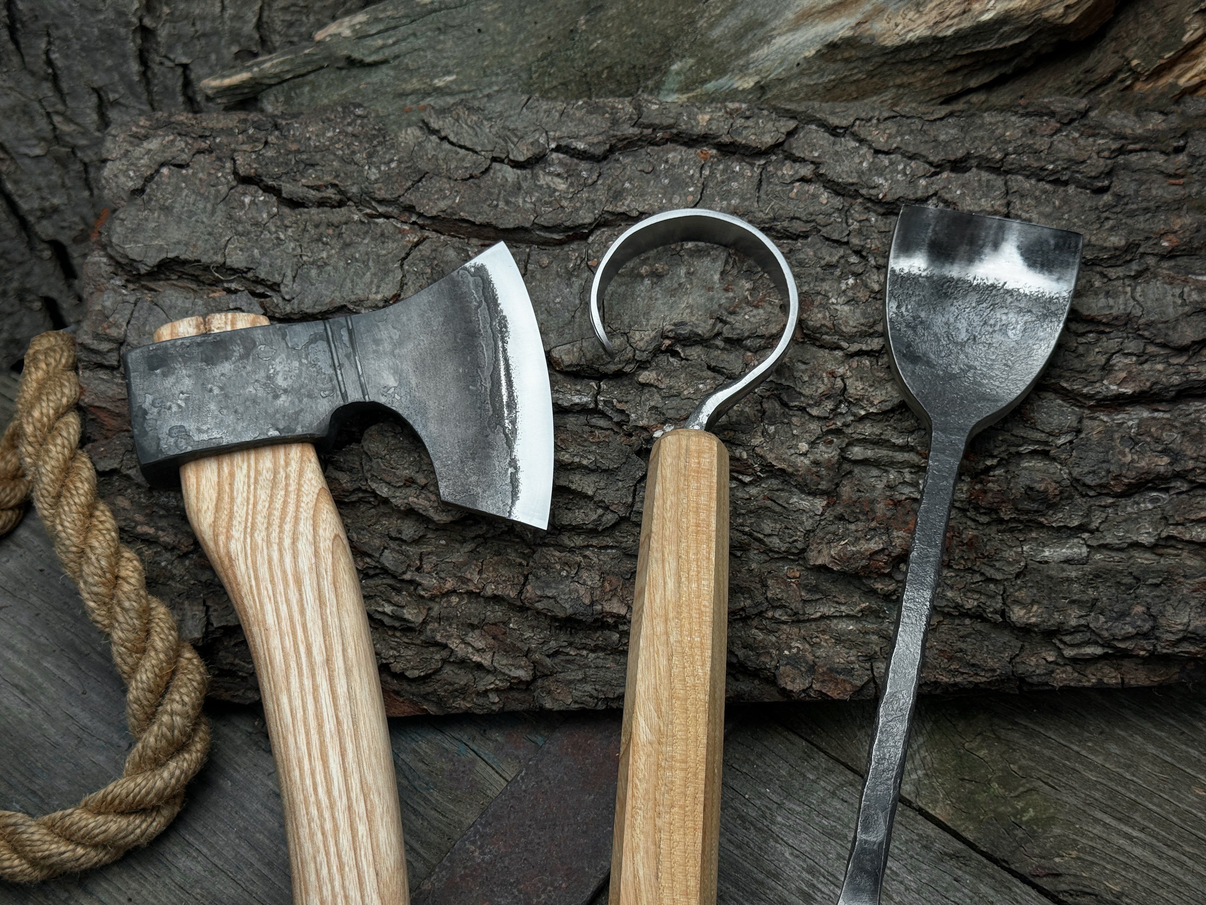 Small Wood Carving Kit WS3 with hand-forged carbon steel blades and ash wood handles