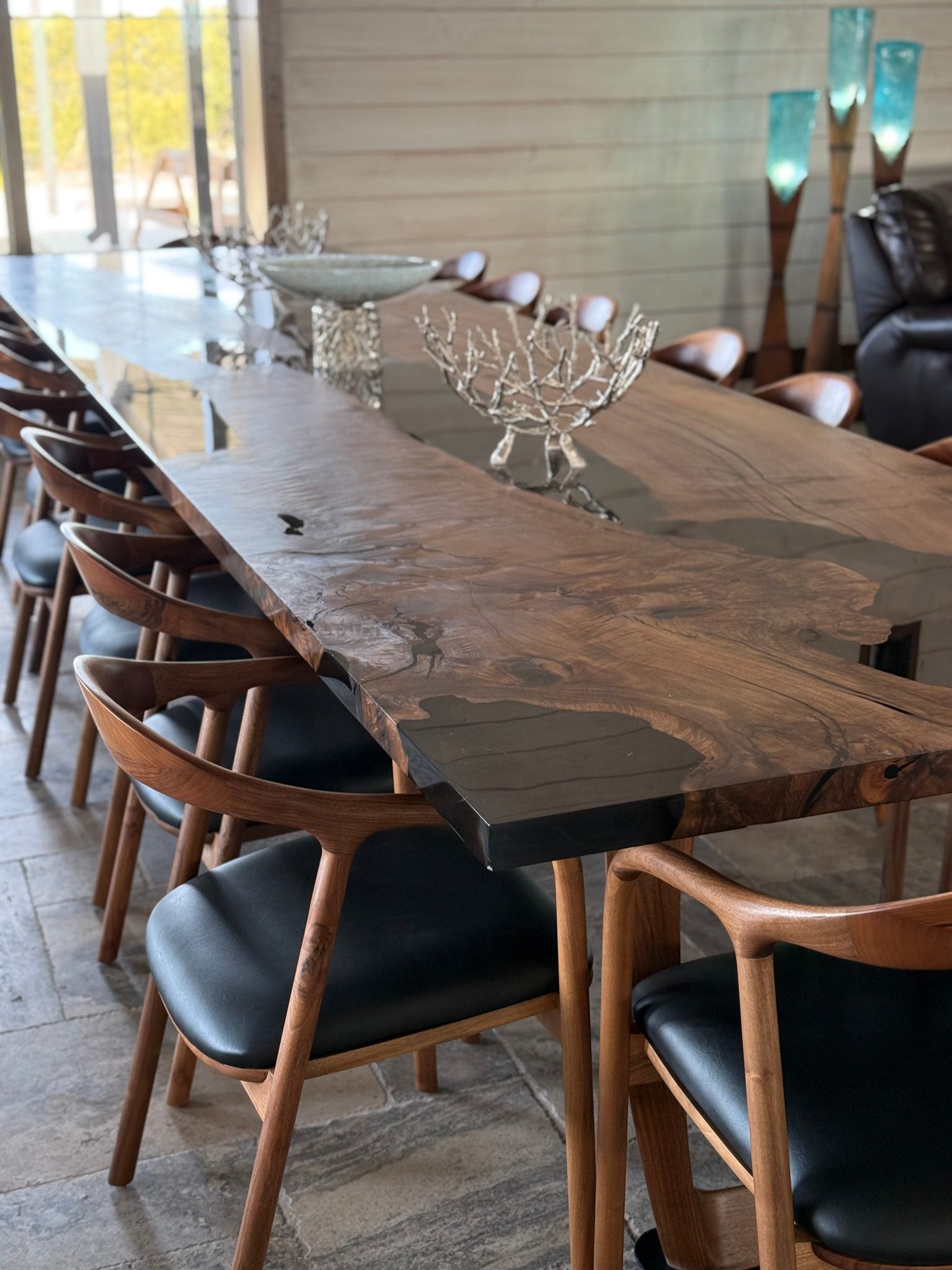 Epoxy Resin River Dining Table with Walnut Wood Legs by Gizz - product image 4 for Resin Society