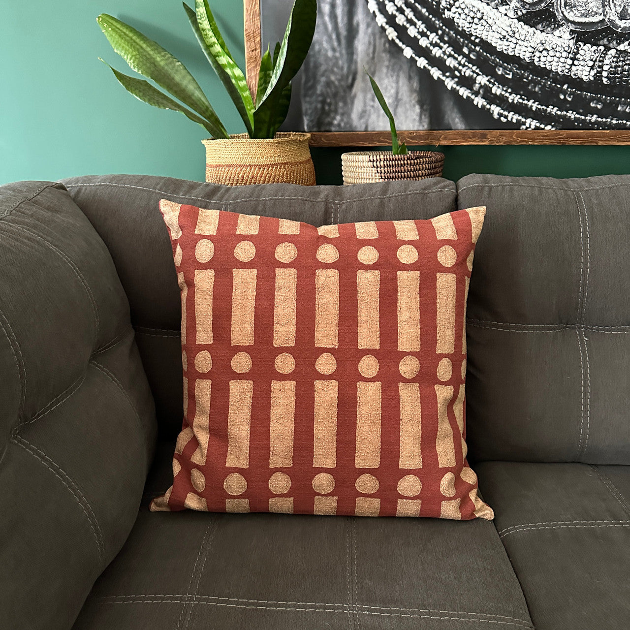 Terracotta Lines + Dots Pillow Cover by Mbare Ltd - product image 2 for Resin Society