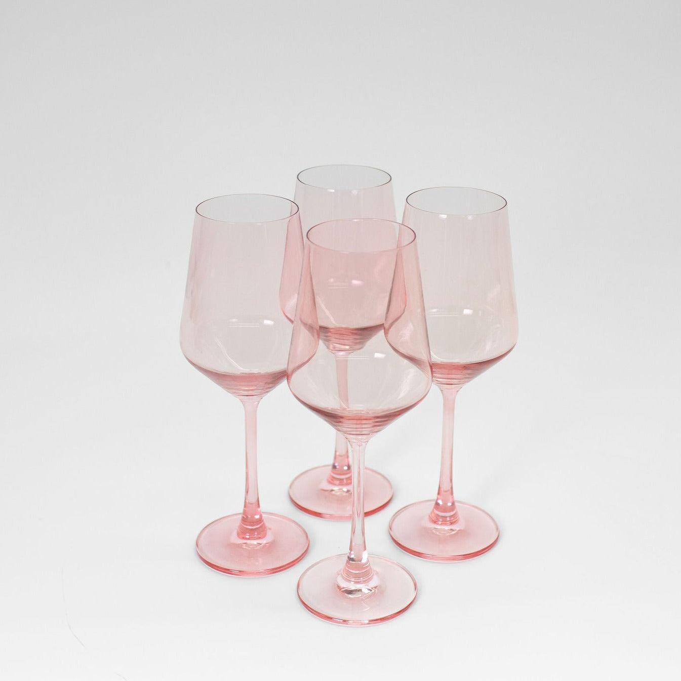 Tickle Me Pink colored wine glass in pastel pink, stemmed and stemless styles