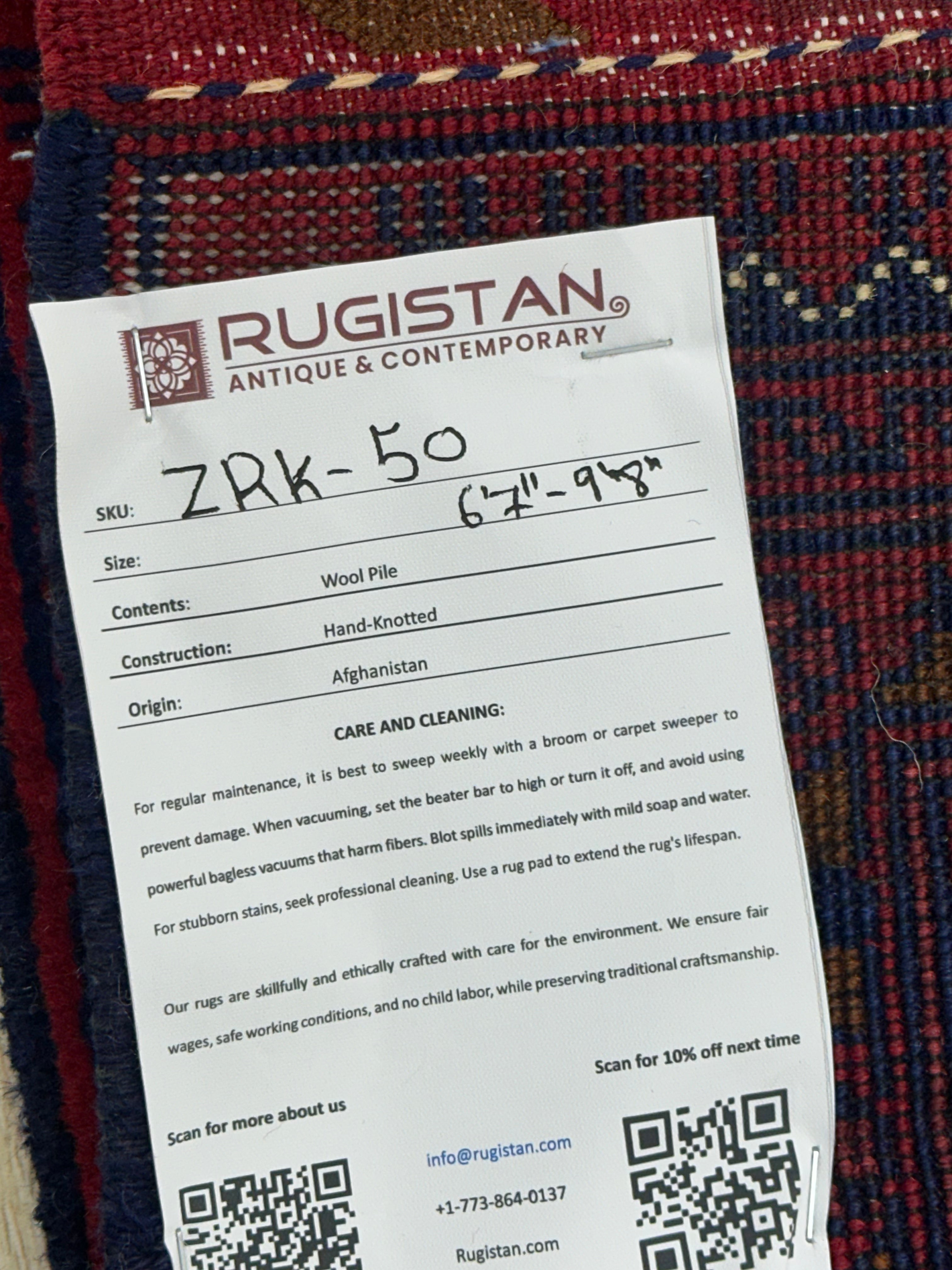 Hand-Knotted Afghani Zerkhaki Wool Rug – 6’7″ x 9’8″ by Rugistan - product image 4 for Resin Society