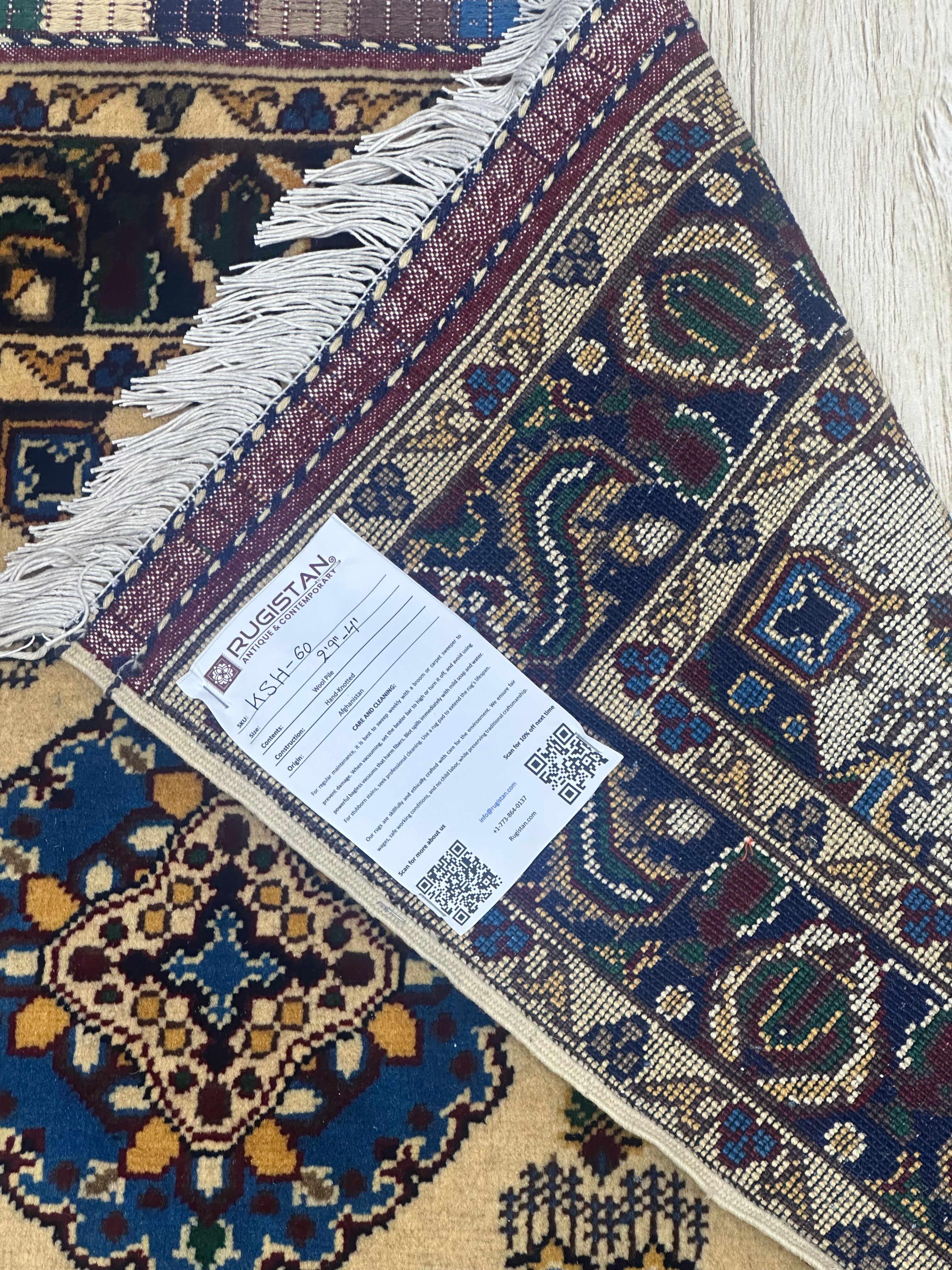 Hand-Knotted Afghani Kashi Wool Rug – 2’9″ x 4’4″