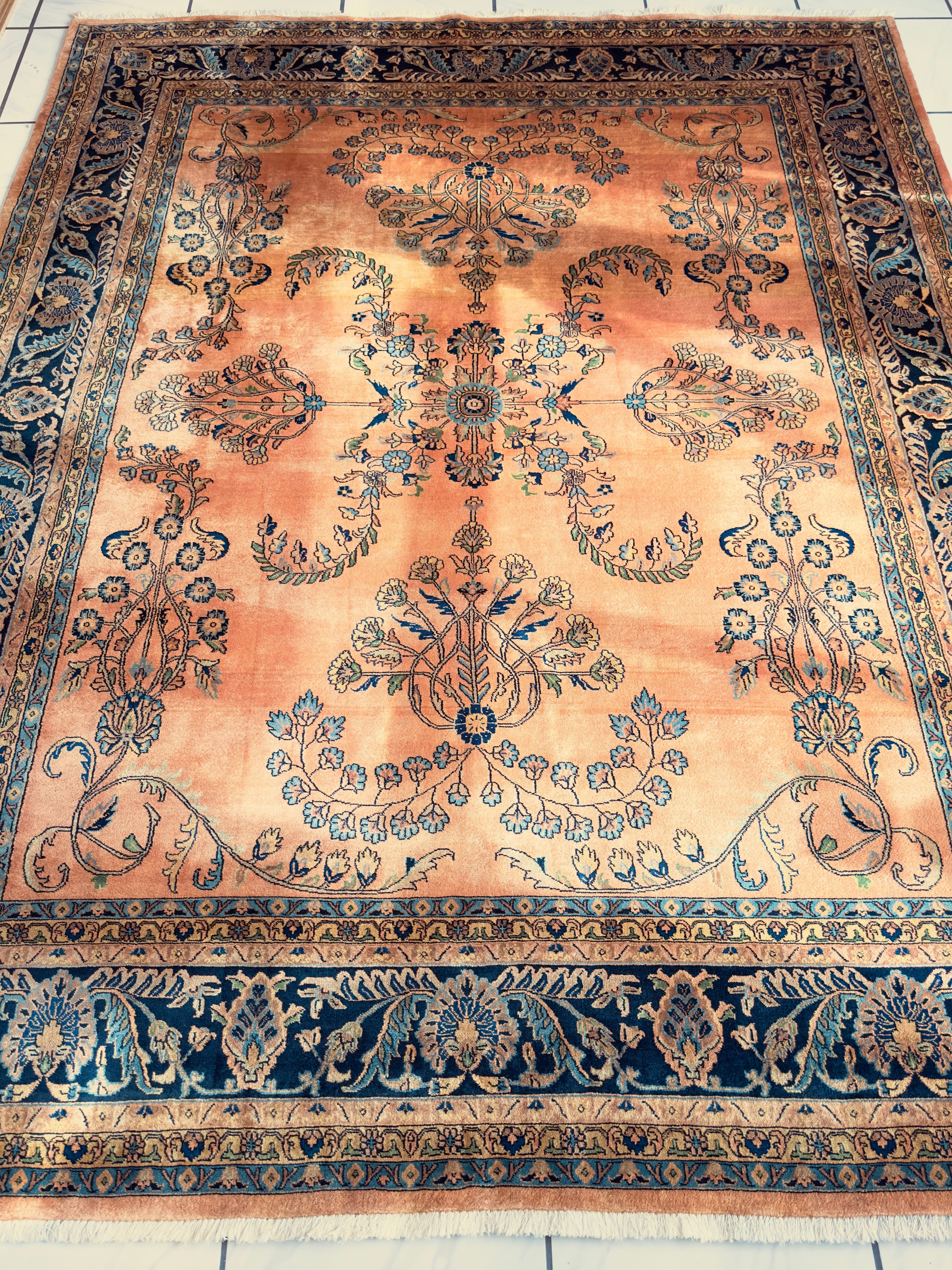 Hand-Knotted Indo-Sarouk Wool Rug – 8' x 10' – Peach Field by Rugistan - main product image for Resin Society