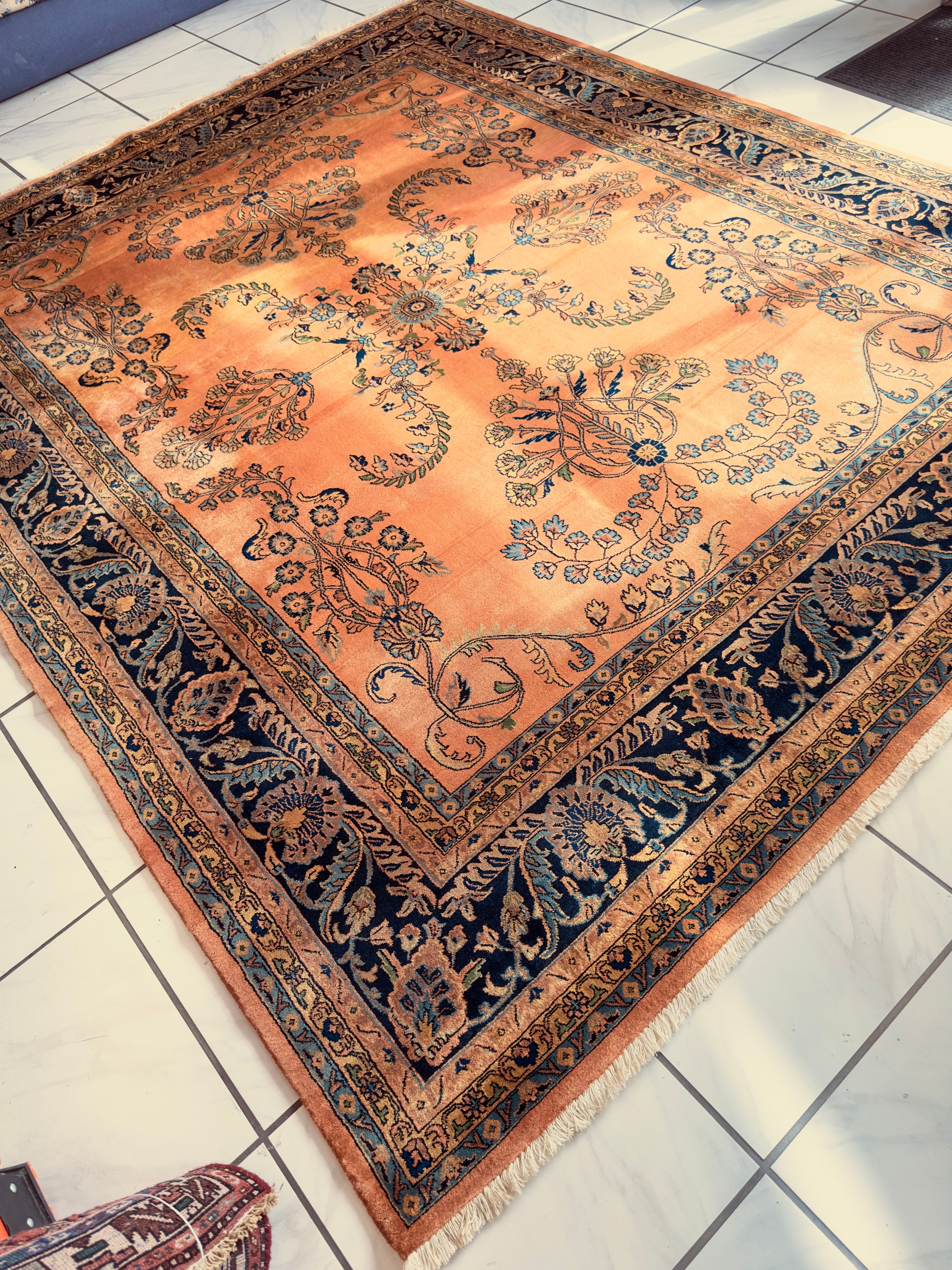 Hand-Knotted Indo-Sarouk Wool Rug – 8' x 10' – Peach Field by Rugistan - product image 2 for Resin Society