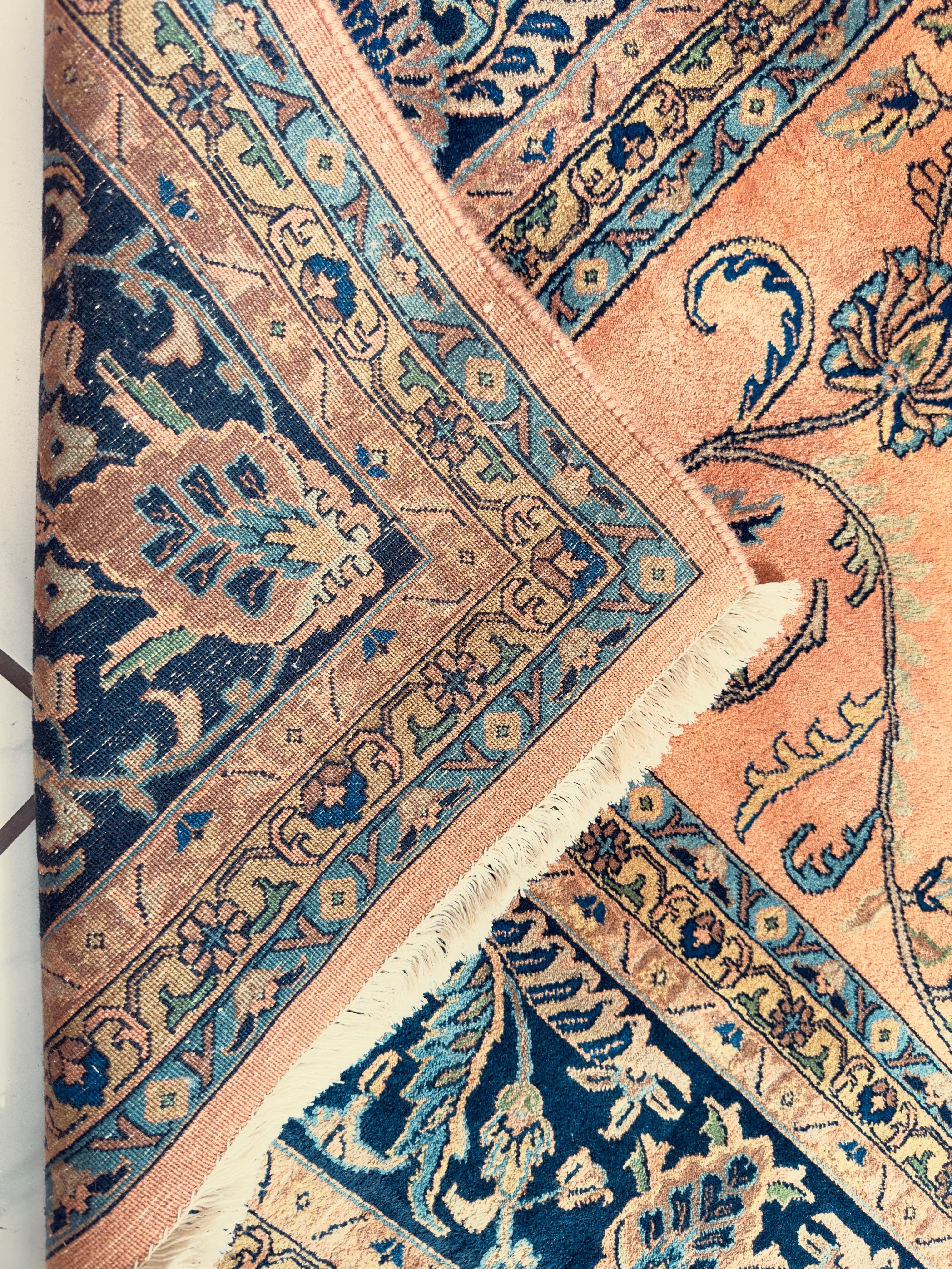 Hand-Knotted Indo-Sarouk Wool Rug – 8' x 10' – Peach Field by Rugistan - product image 4 for Resin Society