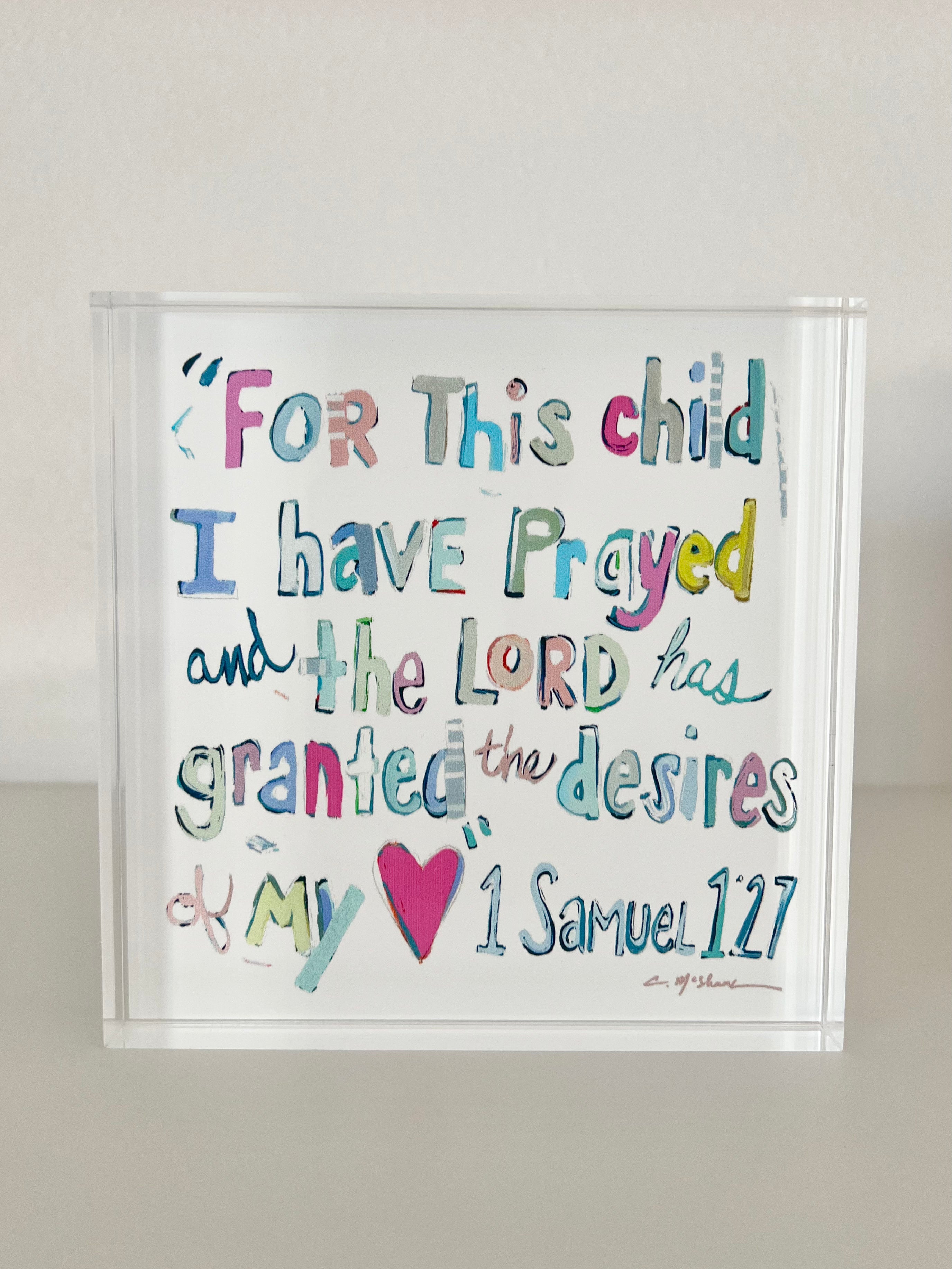 1 Samuel 1:27 Bible Verse Acrylic Tabletop Art