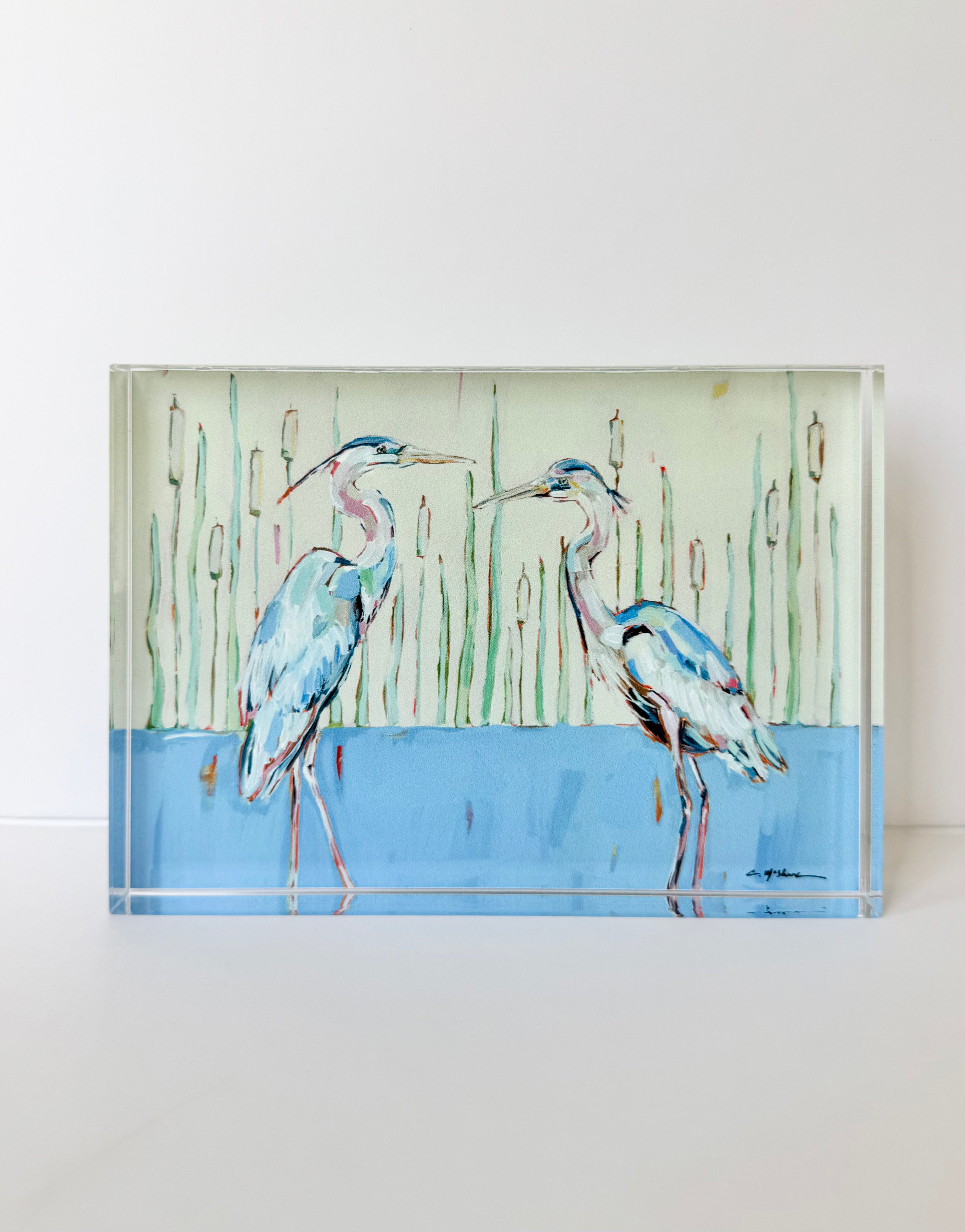 Blue Herons Acrylic Tabletop Art