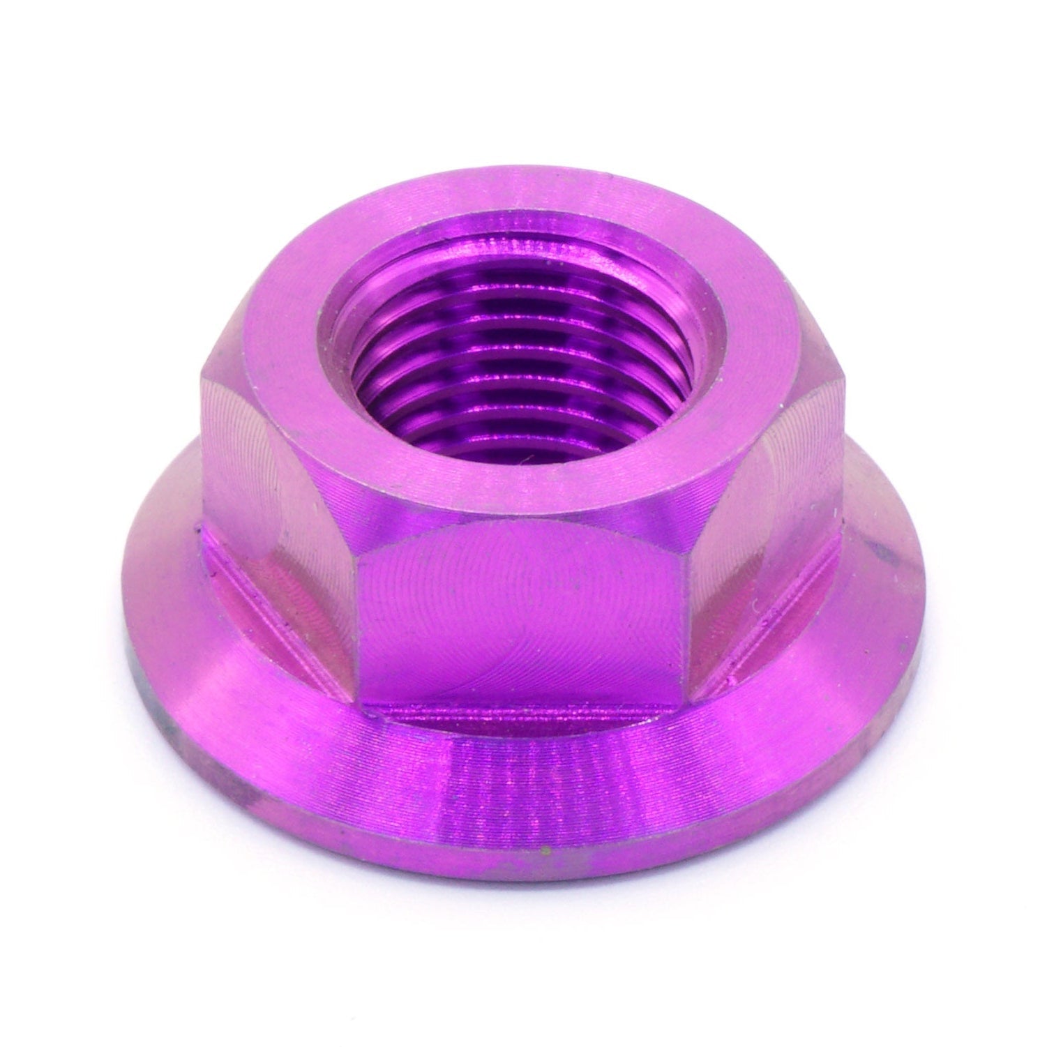 M12 x 1.25 Titanium Nut in various finishes including Polished, Gold, Cosmic Burn, Purple, Blue, and Black