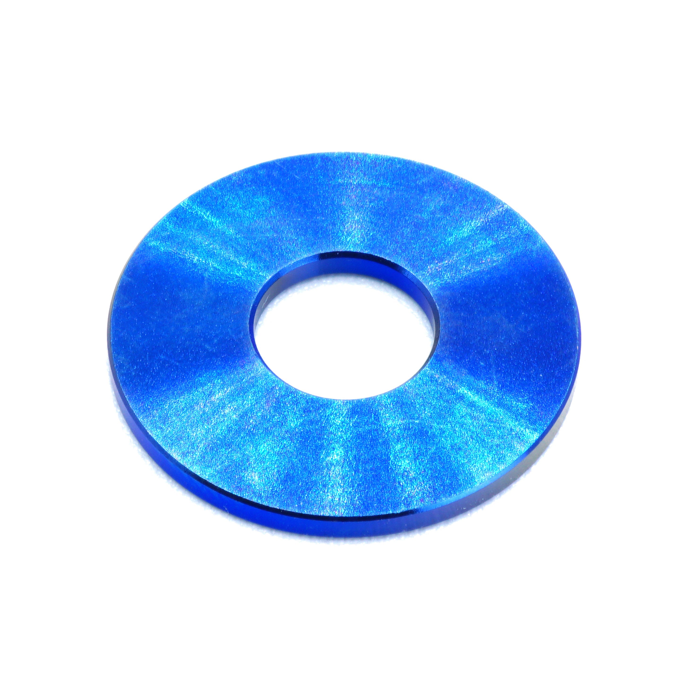 M8 Titanium Washer in various finishes including Polished, Blue, Gold, Cosmic Burn, Purple, Black, and Oil Slick