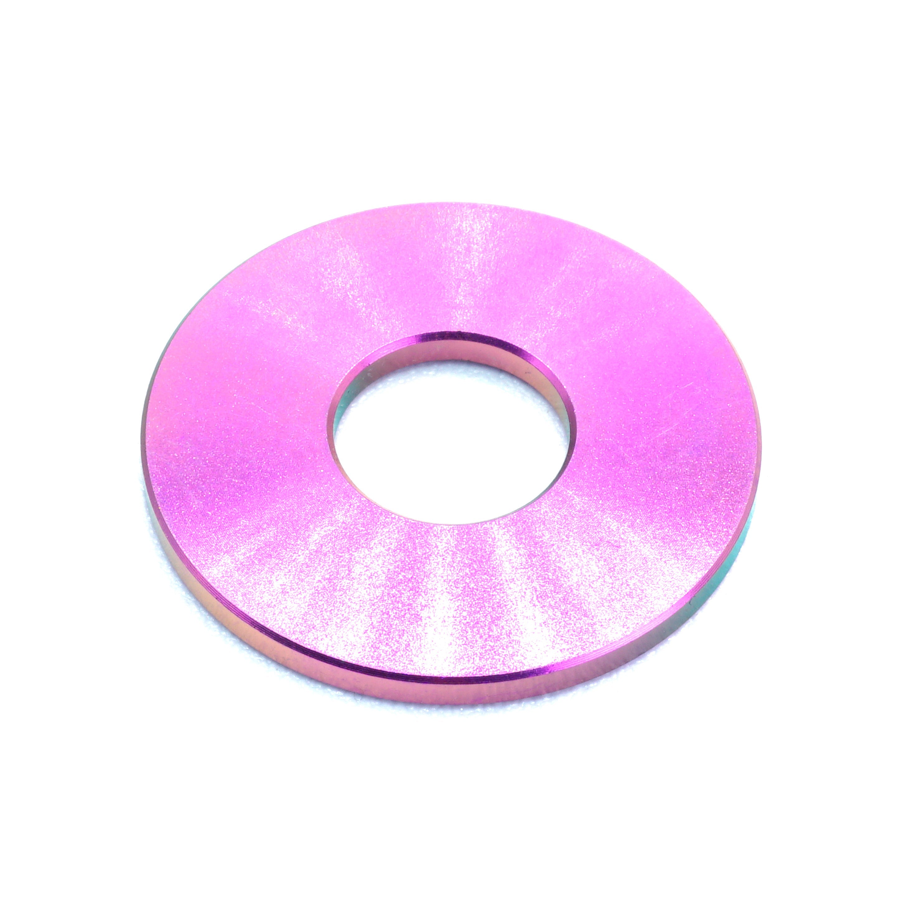 M8 Titanium Washer in various finishes including Polished, Blue, Gold, Cosmic Burn, Purple, Black, and Oil Slick