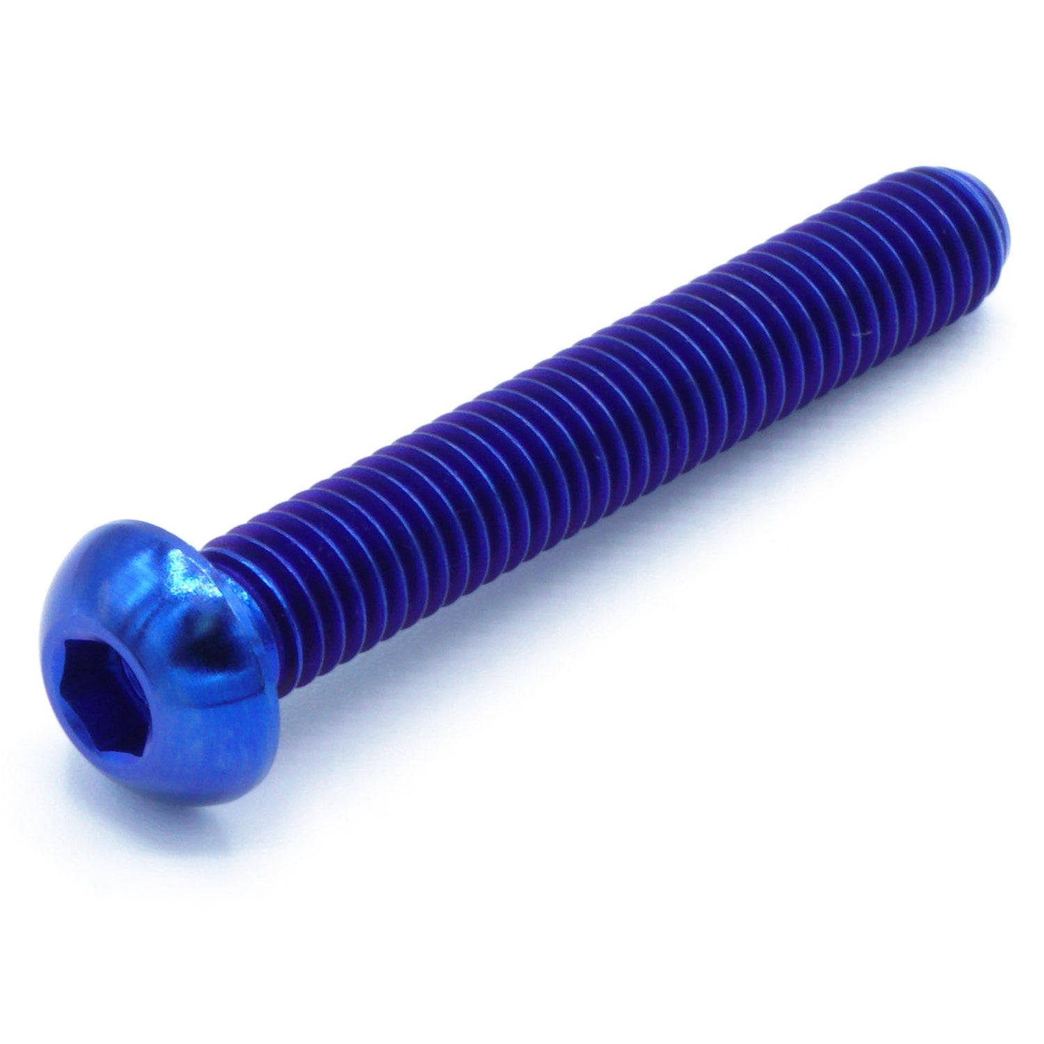 M6 x 1.00 x 40mm Titanium Button Head Bolt in various finishes including polished, black, blue, gold, purple, and cosmic burn