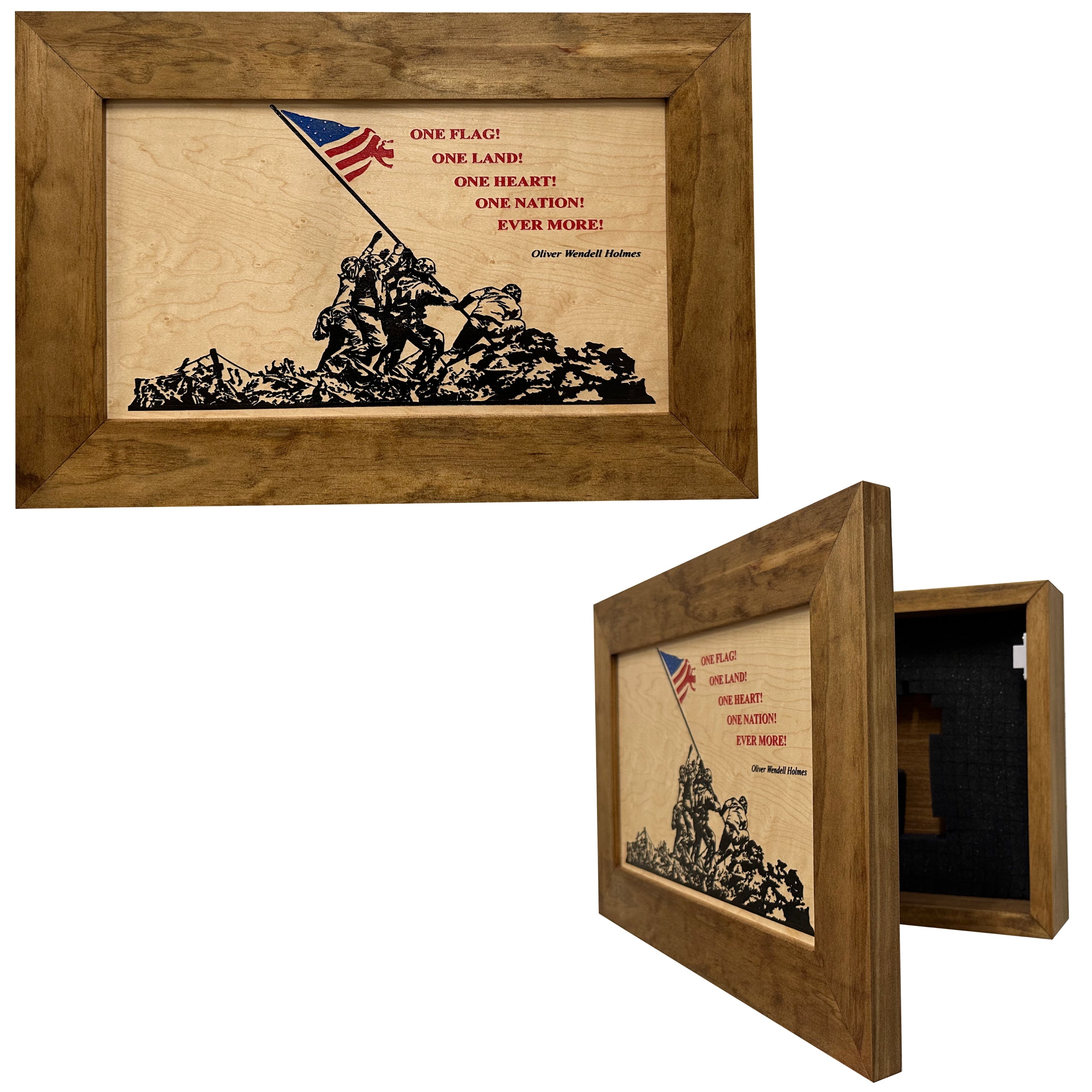 Iwo Jima Flag Raising Decorative Wall-Mounted Secure Gun Cabinet by Bellewood Designs - main product image for Resin Society