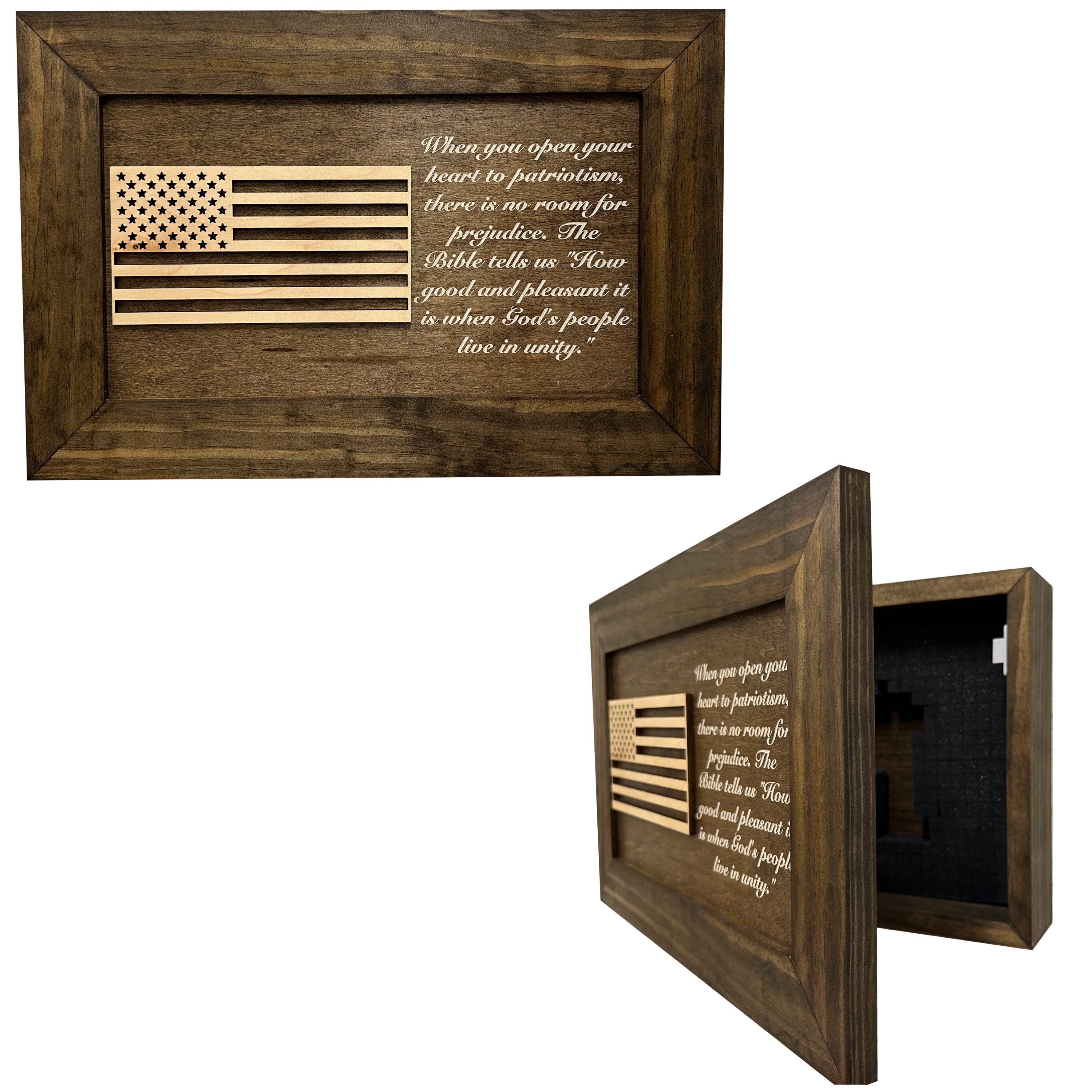 American Flag & Patriotism Decorative & Secure Wall-Mounted Gun Cabinet by Bellewood Designs - main product image for Resin Society