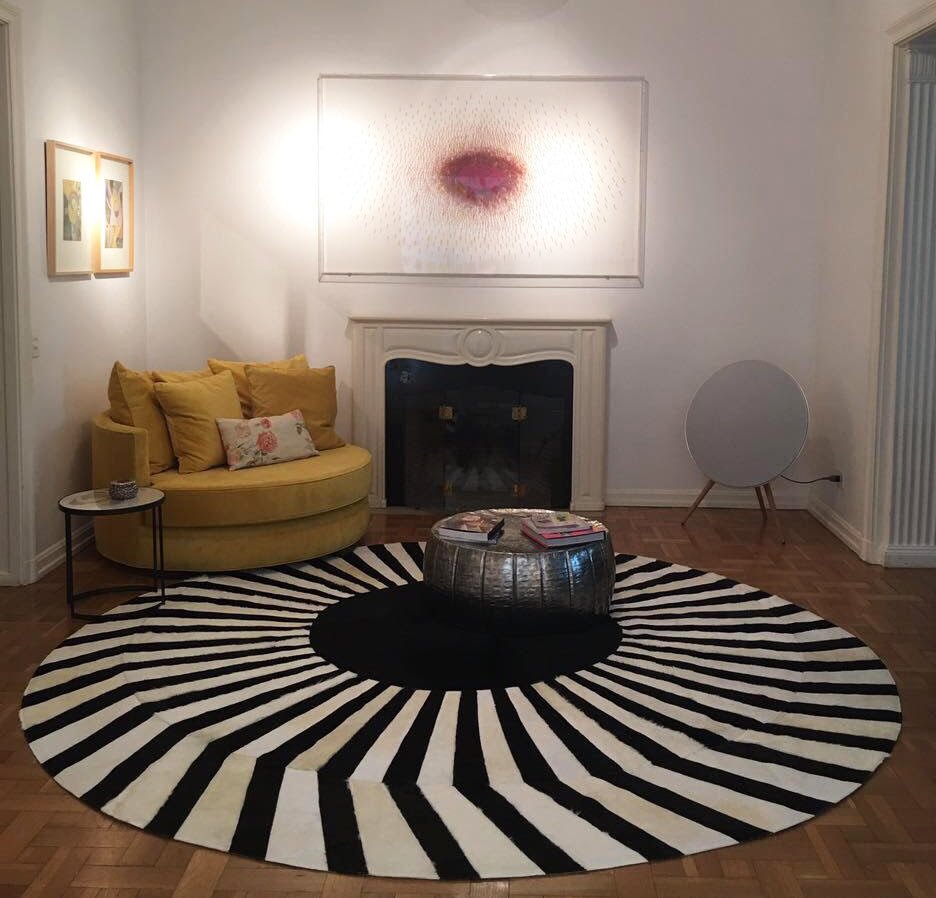 Japan Sun – Round Cowhide Rug in Black and White by Homelosophy