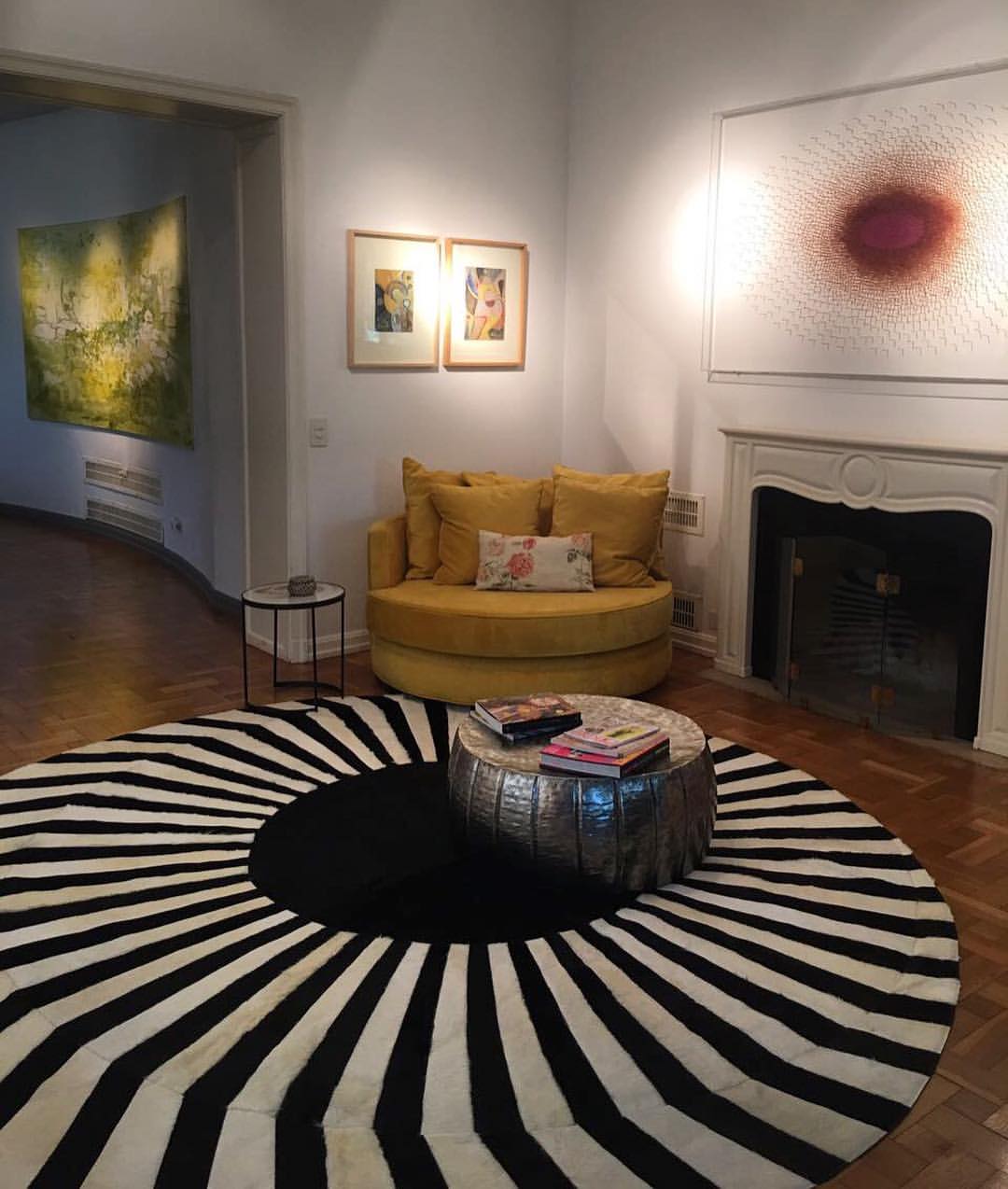 Japan Sun – Round Cowhide Rug in Black and White by Homelosophy