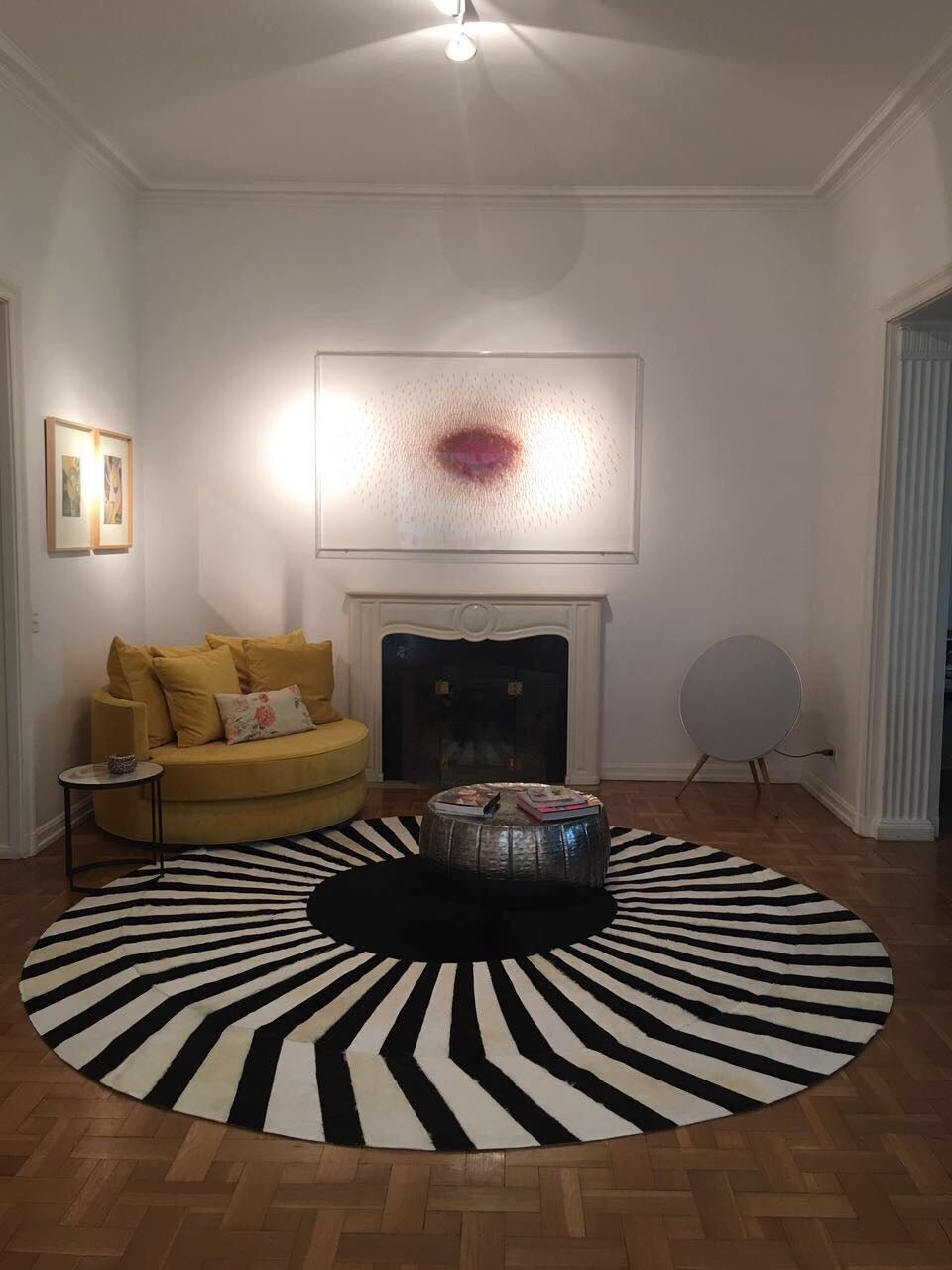 Japan Sun – Round Cowhide Rug in Black and White by Homelosophy