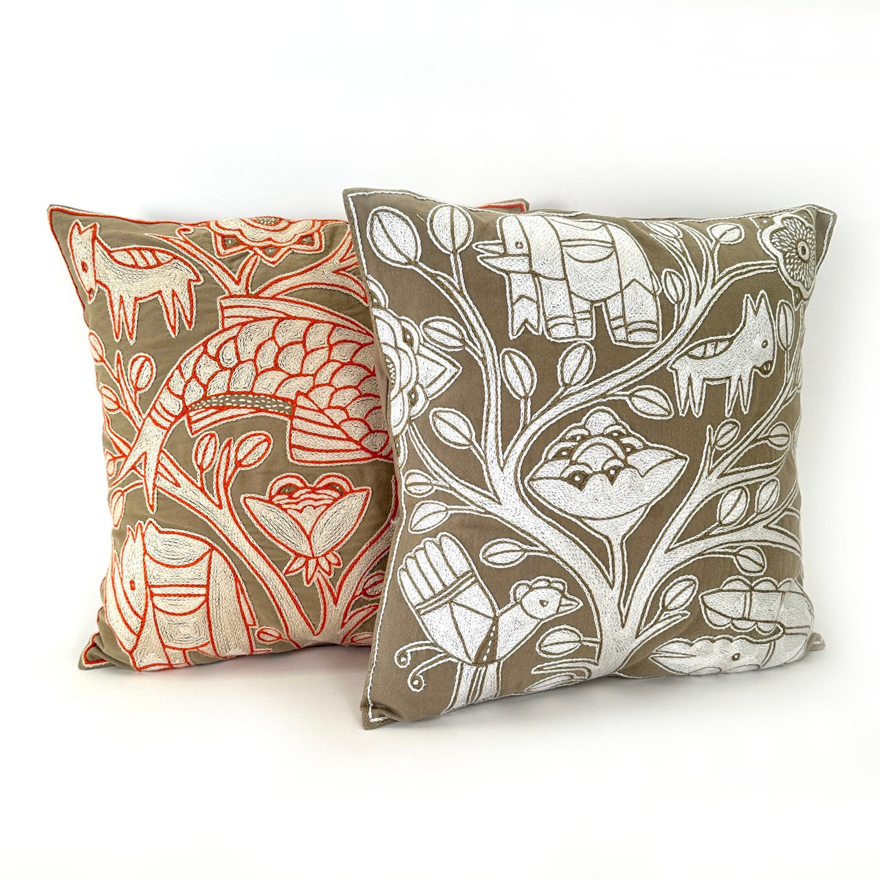 Beige and White Hand Embroidered Pillow Cover by Mbare Ltd - product image 4 for Resin Society