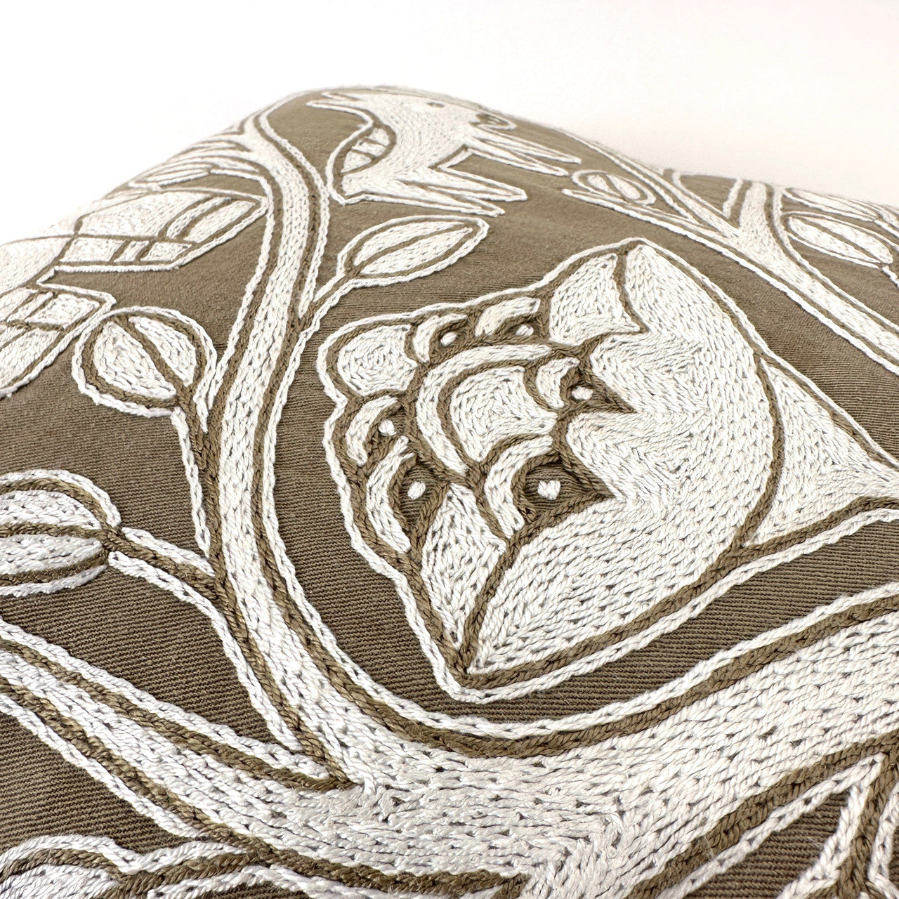 Beige and White Hand Embroidered Pillow Cover by Mbare Ltd - product image 2 for Resin Society
