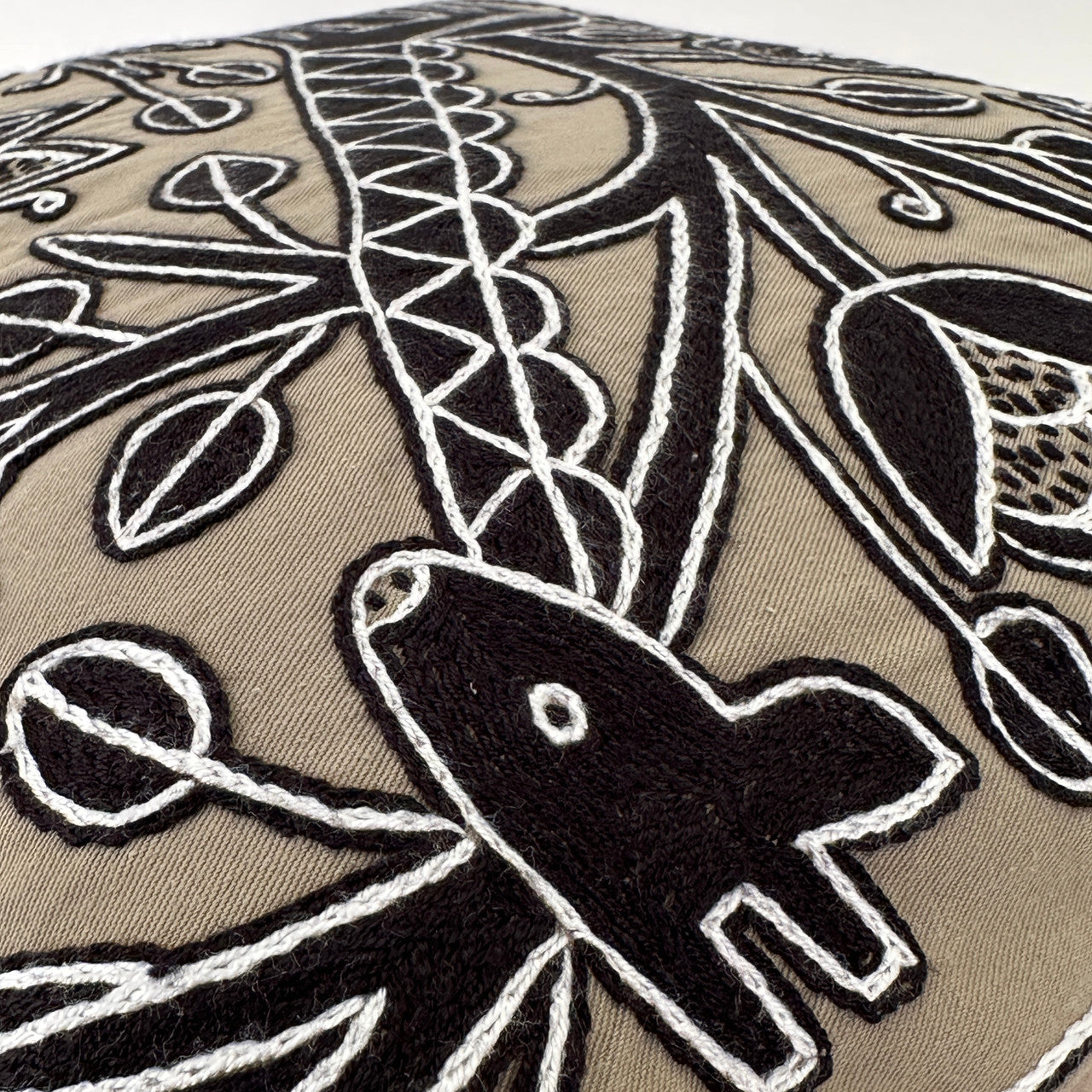 Beige and Black Giraffe Hand Embroidered Pillow Cover