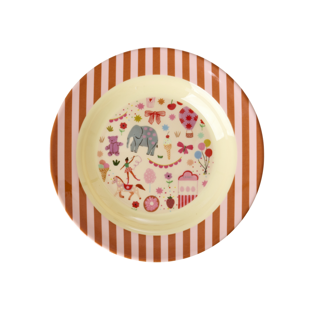 Pink melamine kids bowl with Fun Fair print from Rice By Rice