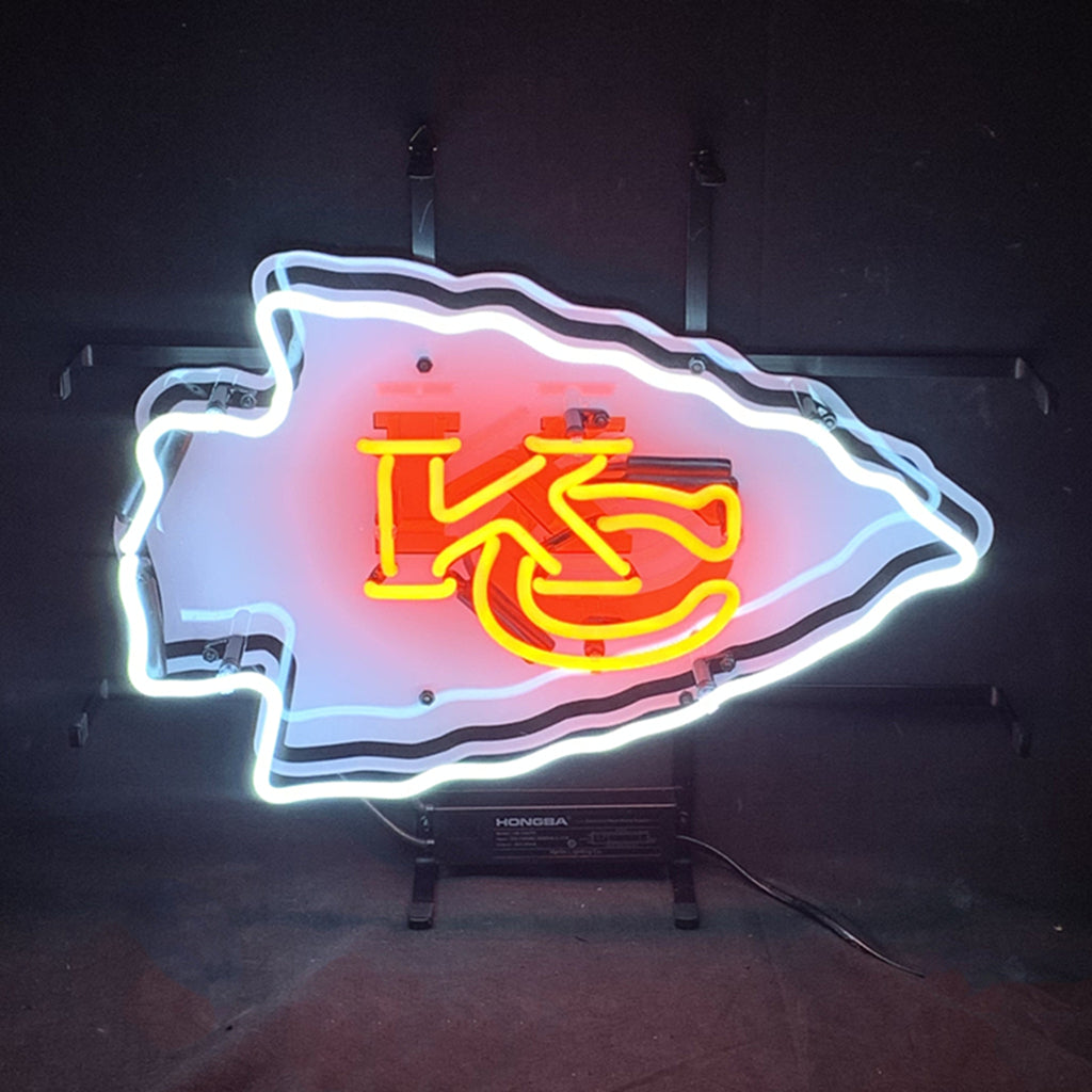 Kansas City Chiefs KC Football Logo Neon Sign illuminated on a wall