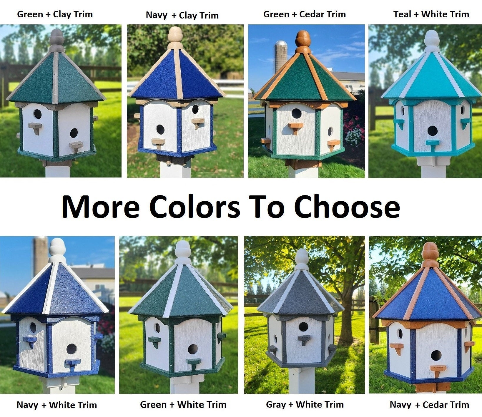 Extra large Amish-made poly birdhouse with six nesting compartments in navy blue with cedar trim