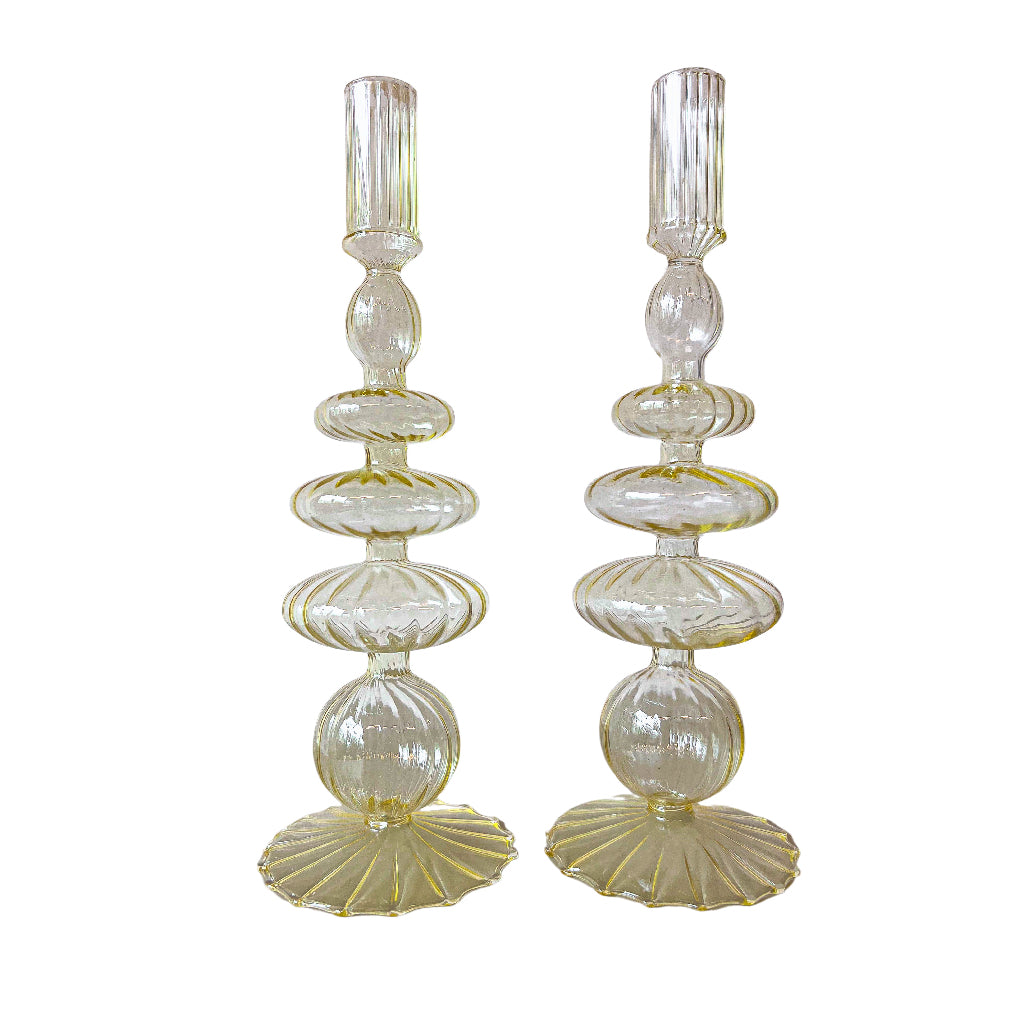 Buttercream Yellow Ribbed Candle Holder - Pair by Ro'Table - main product image for Resin Society