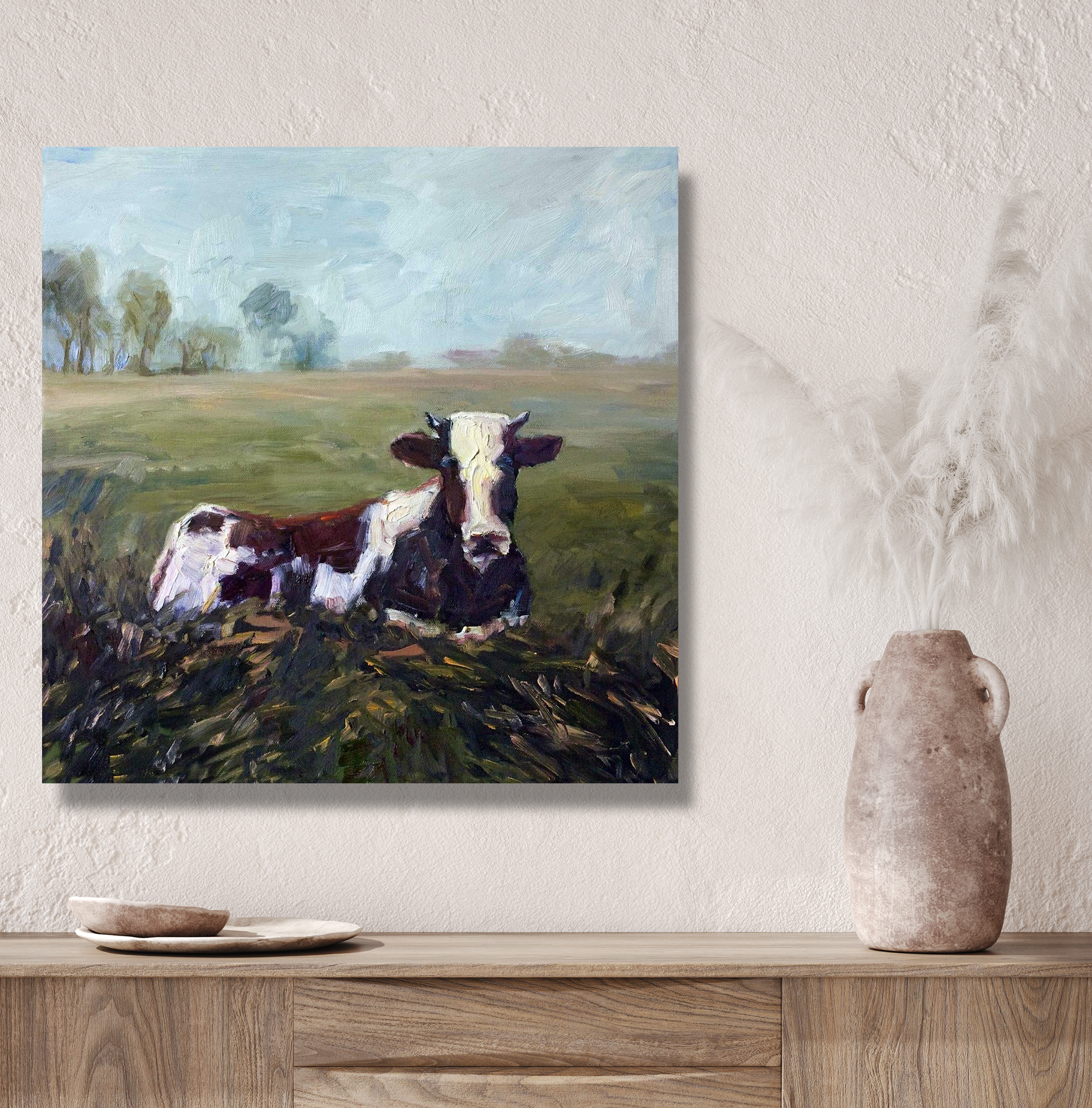 Lone Cow Artist Enhanced Canvas Print by John Beard Collection - product image 2 for Resin Society