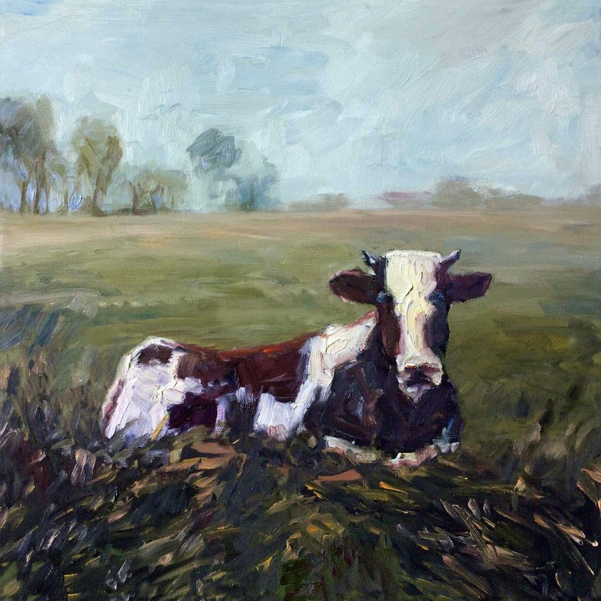 Lone Cow Artist Enhanced Canvas Print by John Beard Collection - main product image for Resin Society