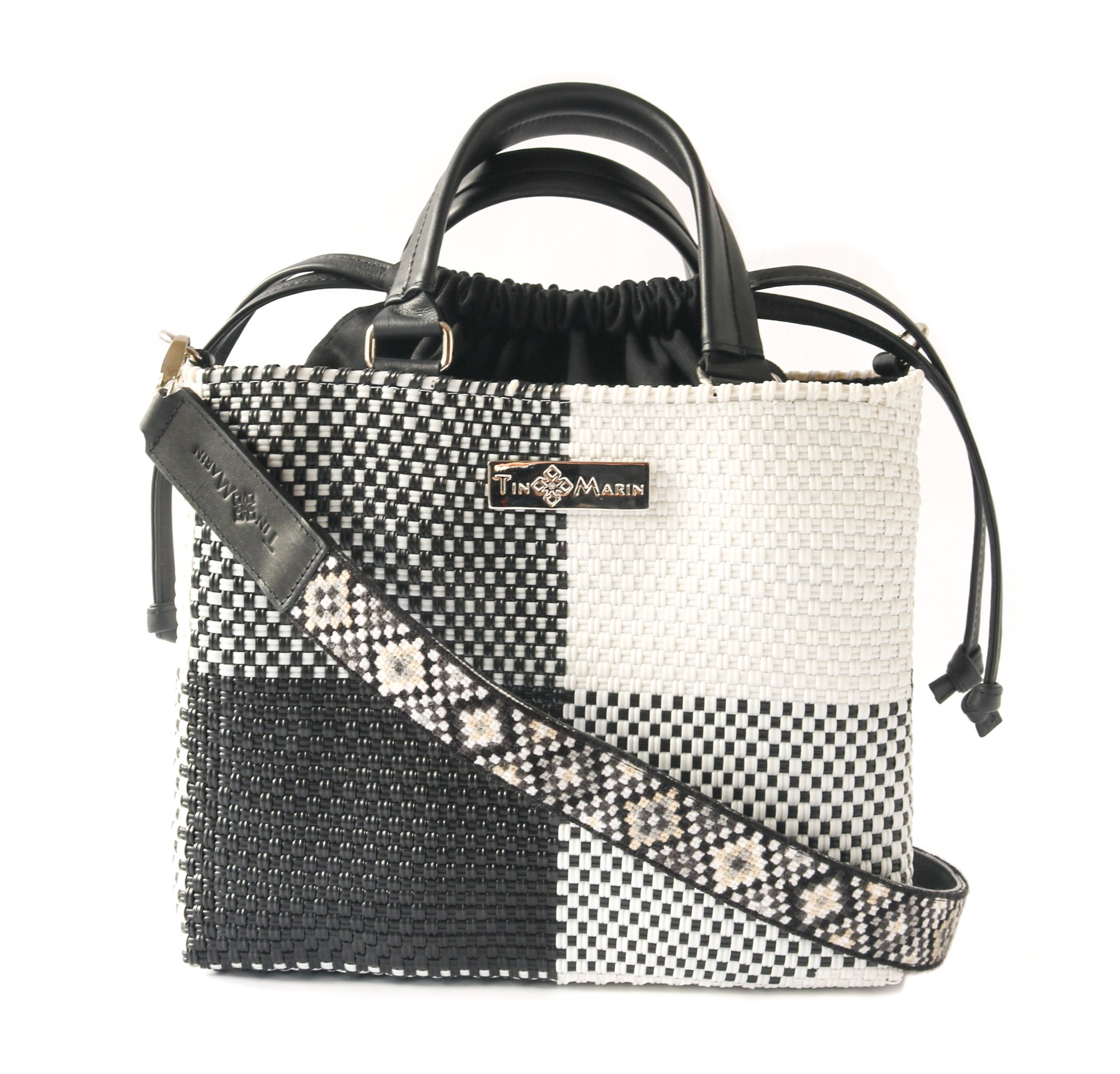 Mai Woven Bag Strap - Black & White with Leather by Tin Marin Brand - product image 2 for Resin Society