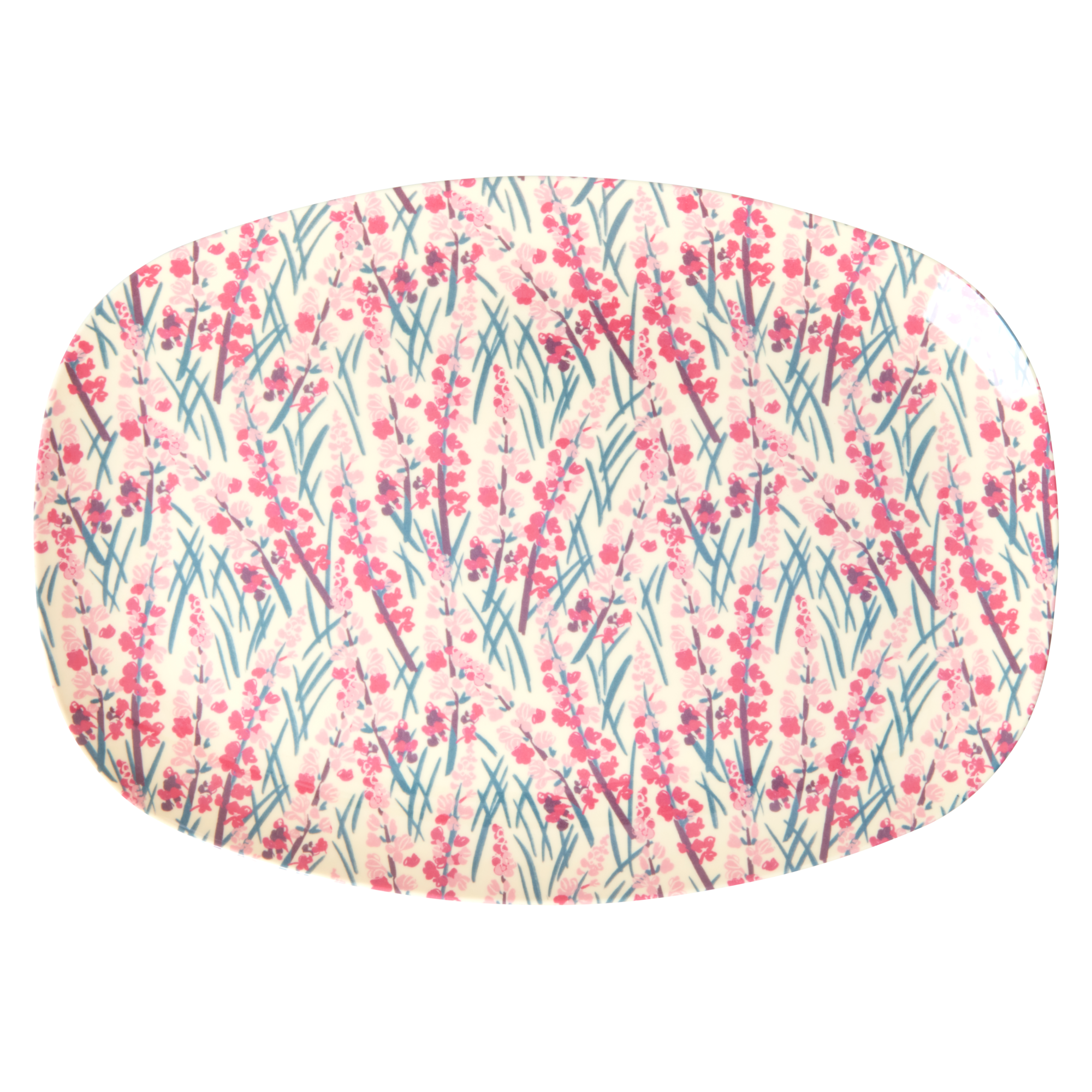 Medium Melamine Rectangular Plate - Pink - Floral Field Print by Rice By Rice - main product image for Resin Society