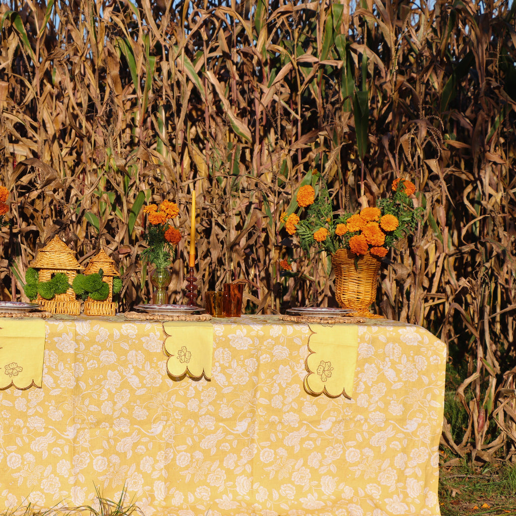 100% Premium Linen - Marigold Flora Parlour Tablecloth by Ro'Table - product image 6 for Resin Society