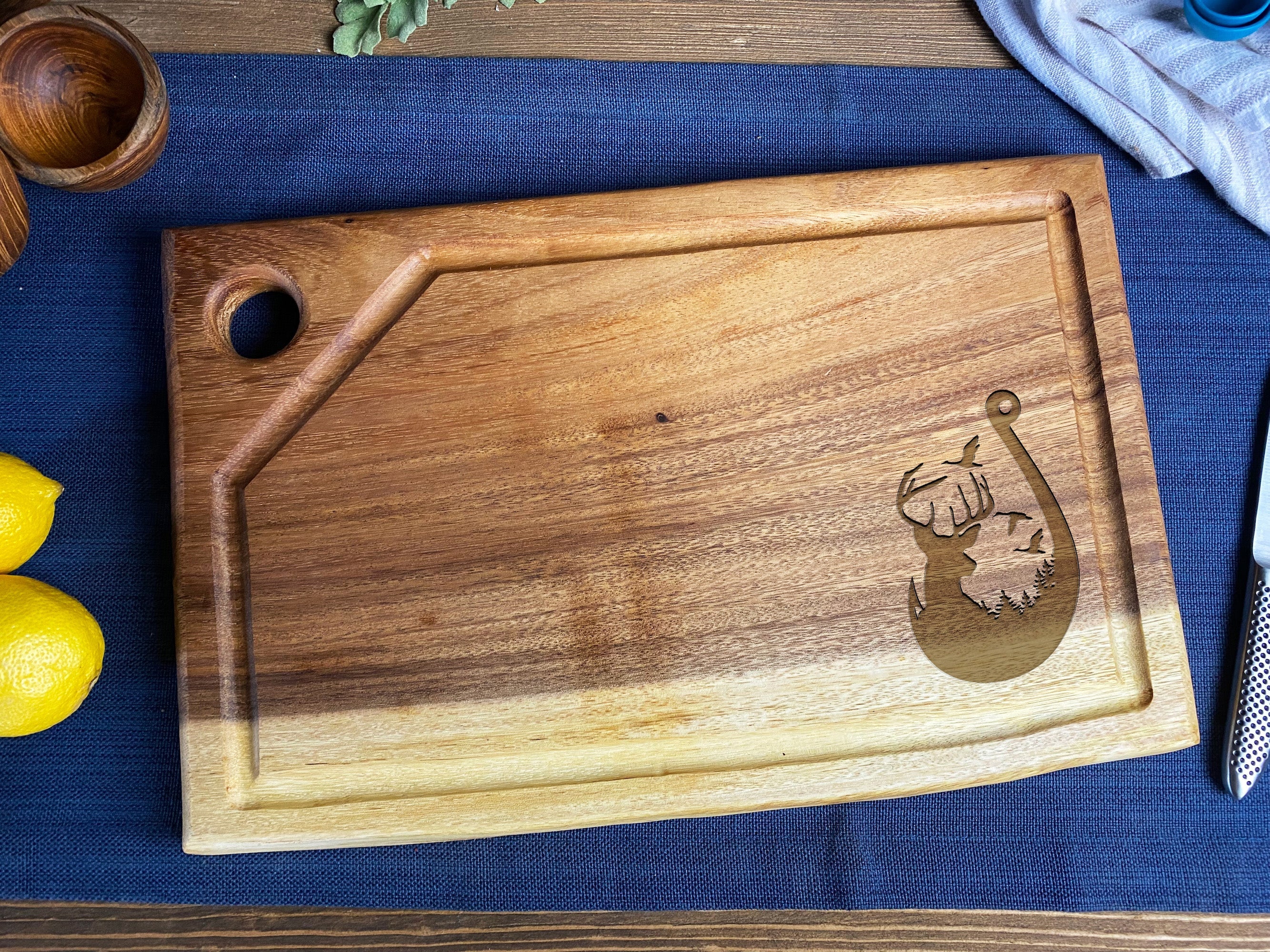 Medium Live Edge Square End Board with Hanging Hole and Juice Groove