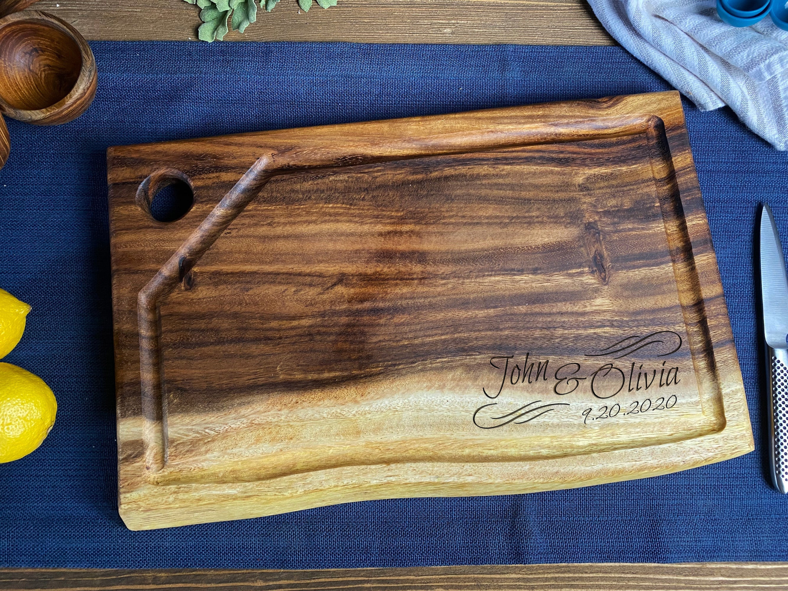 Medium Live Edge Square End Board with Hanging Hole and Juice Groove