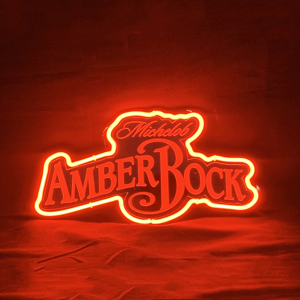 Michelob Amber Bock Beer Neon Sign illuminated on wall