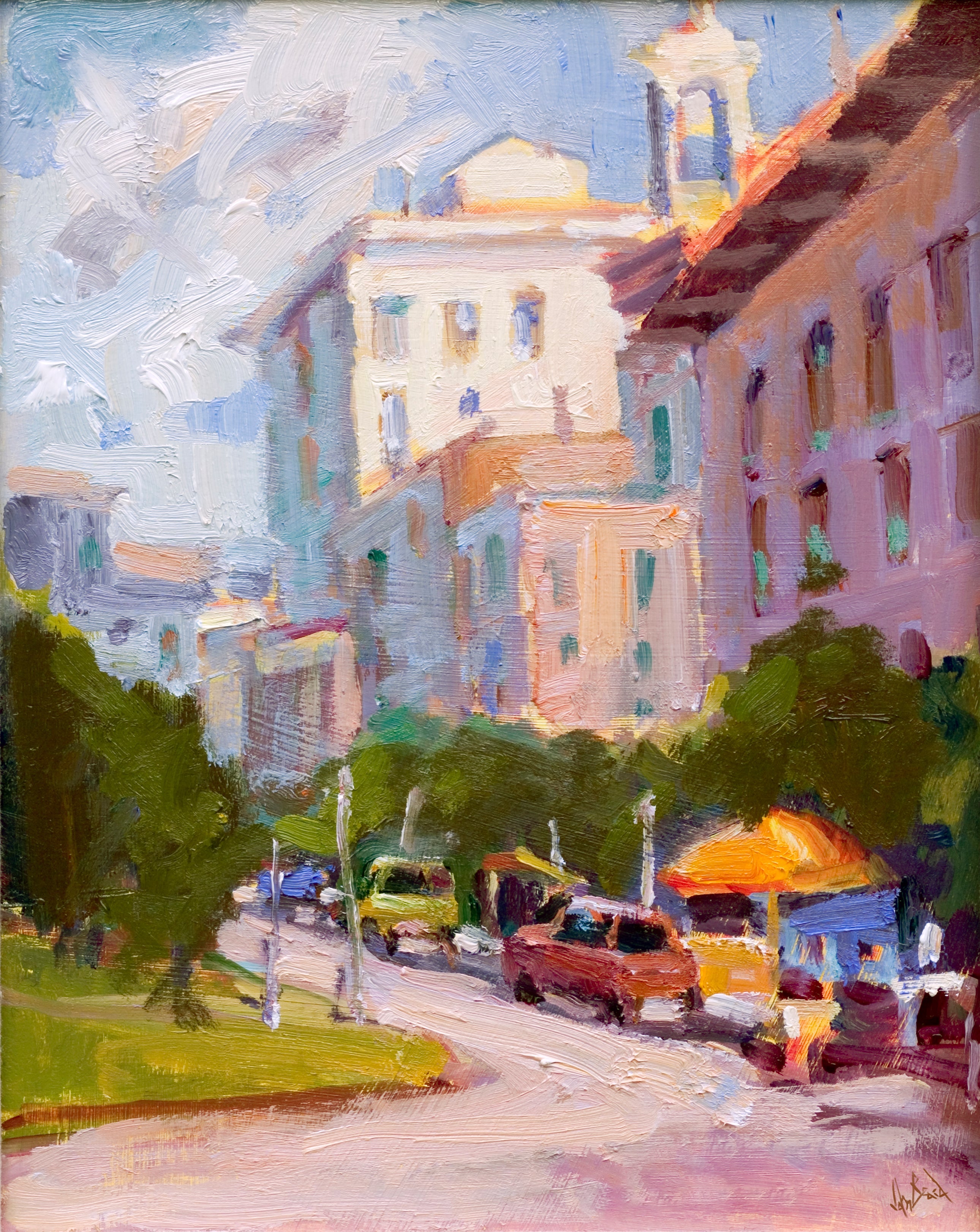 Midday Downtown Enhanced Canvas Print showcasing a cityscape with vivid colors in gallery wrap style